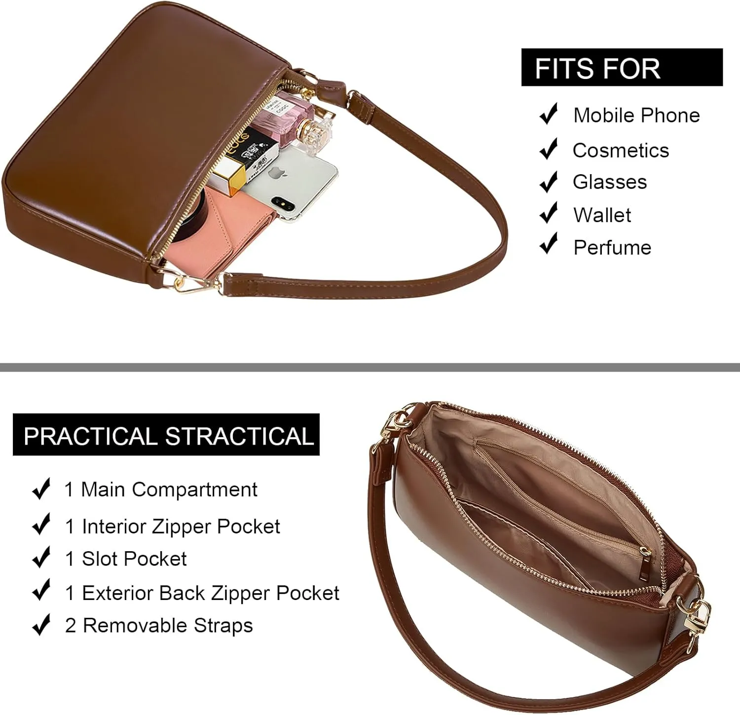 NIUEIMEE ZHOU Shoulder Bag for Women Retro Vegan Leather Classic Clutch Tote HandBags Purses with Zipper Closure