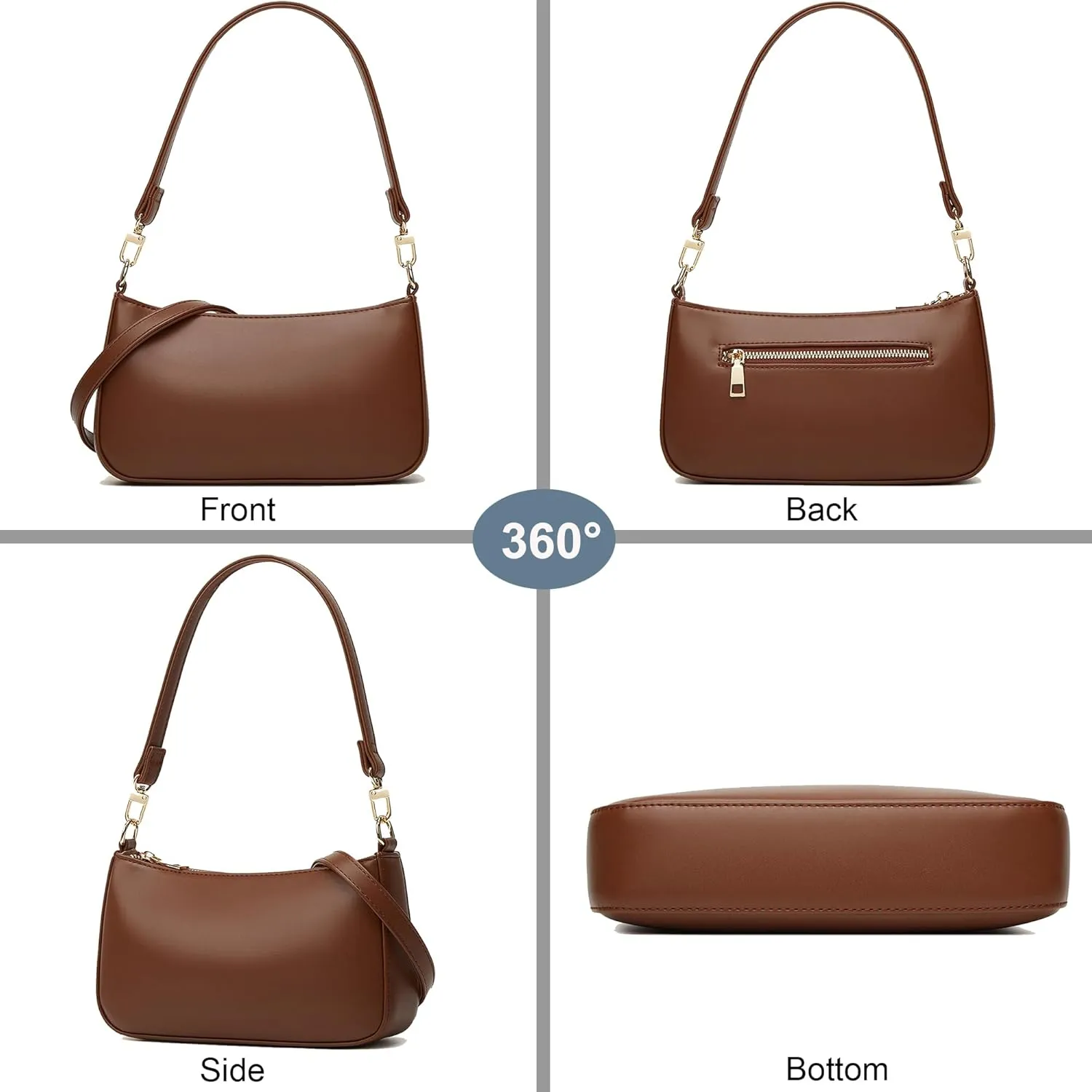 NIUEIMEE ZHOU Shoulder Bag for Women Retro Vegan Leather Classic Clutch Tote HandBags Purses with Zipper Closure