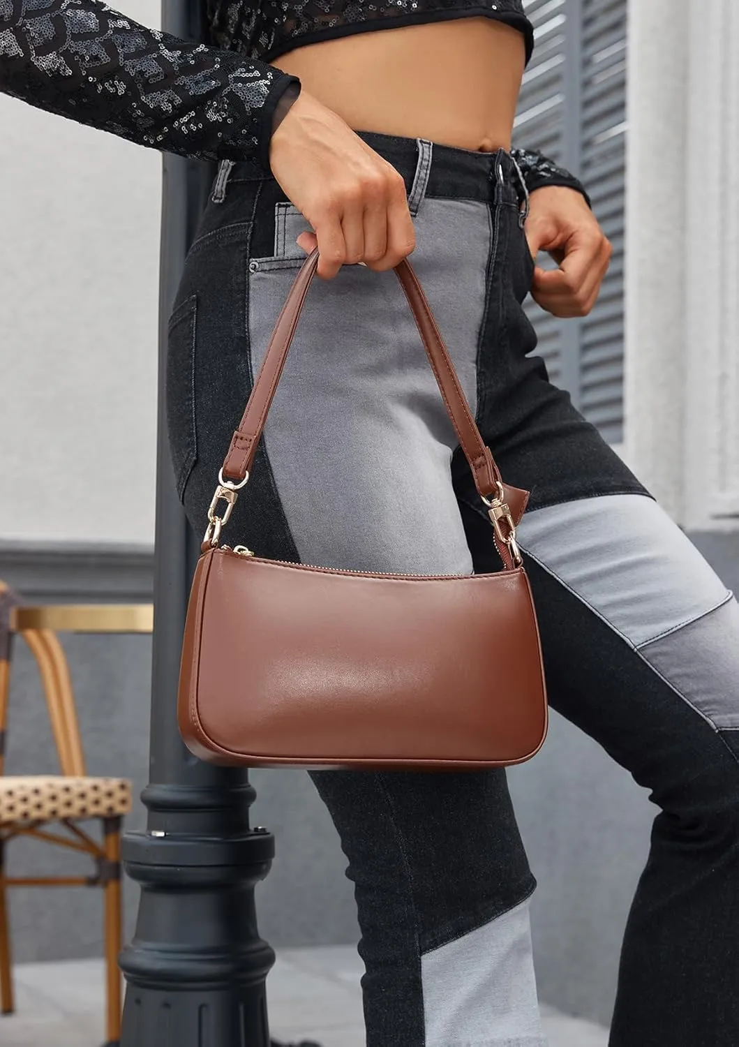NIUEIMEE ZHOU Shoulder Bag for Women Retro Vegan Leather Classic Clutch Tote HandBags Purses with Zipper Closure