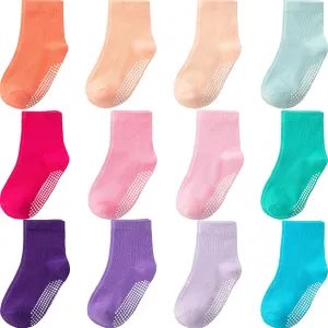 Non Slip Grip Ankle Baby Socks 12 Pack for Toddler Boys and Girls Kids Infant Baby Cute Cotton Socks