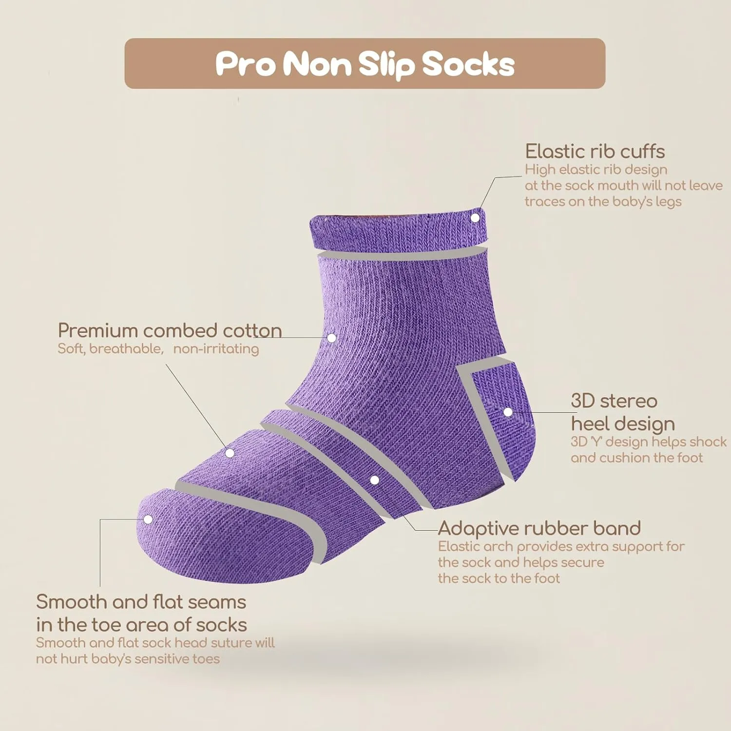 Non Slip Grip Ankle Baby Socks 12 Pack for Toddler Boys and Girls Kids Infant Baby Cute Cotton Socks