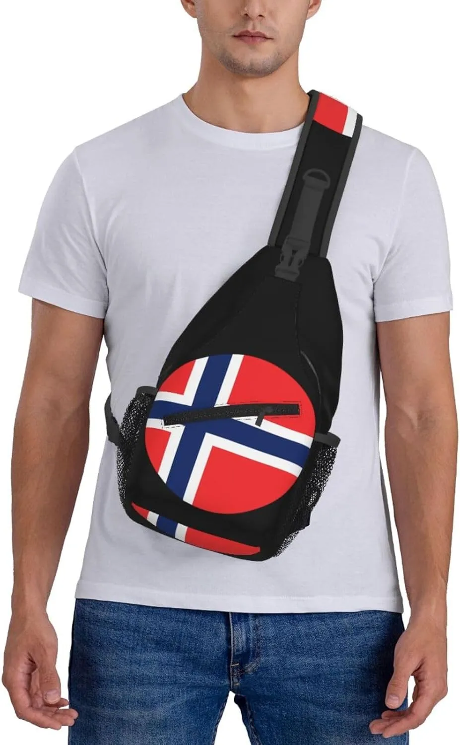 Norway Norwegian Flag Round Crossbody Bags Sling Backpack Cross Chest Bag Sports Shoulder Bag Gym Fanny Pack Adjustable Cycling Daypack Diagonally Rucksack for Running
