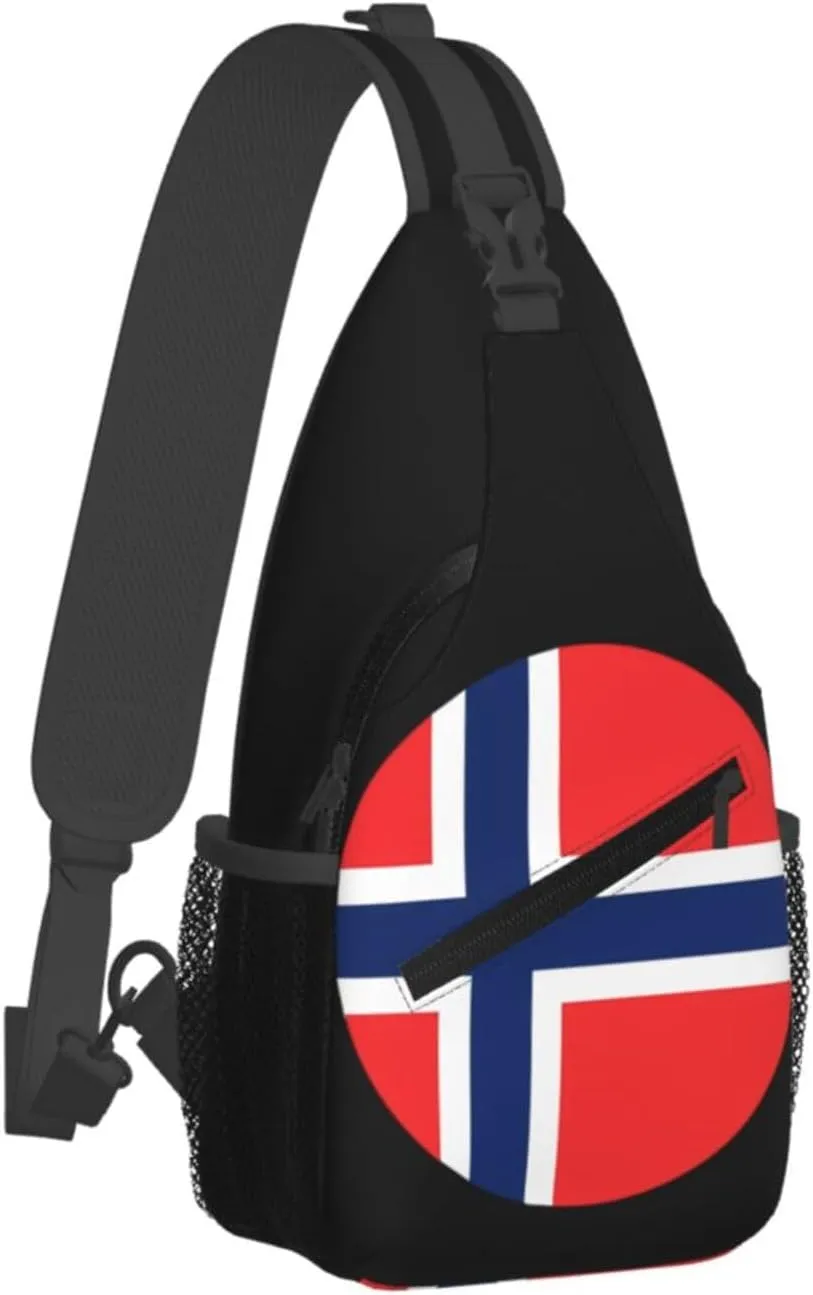 Norway Norwegian Flag Round Crossbody Bags Sling Backpack Cross Chest Bag Sports Shoulder Bag Gym Fanny Pack Adjustable Cycling Daypack Diagonally Rucksack for Running