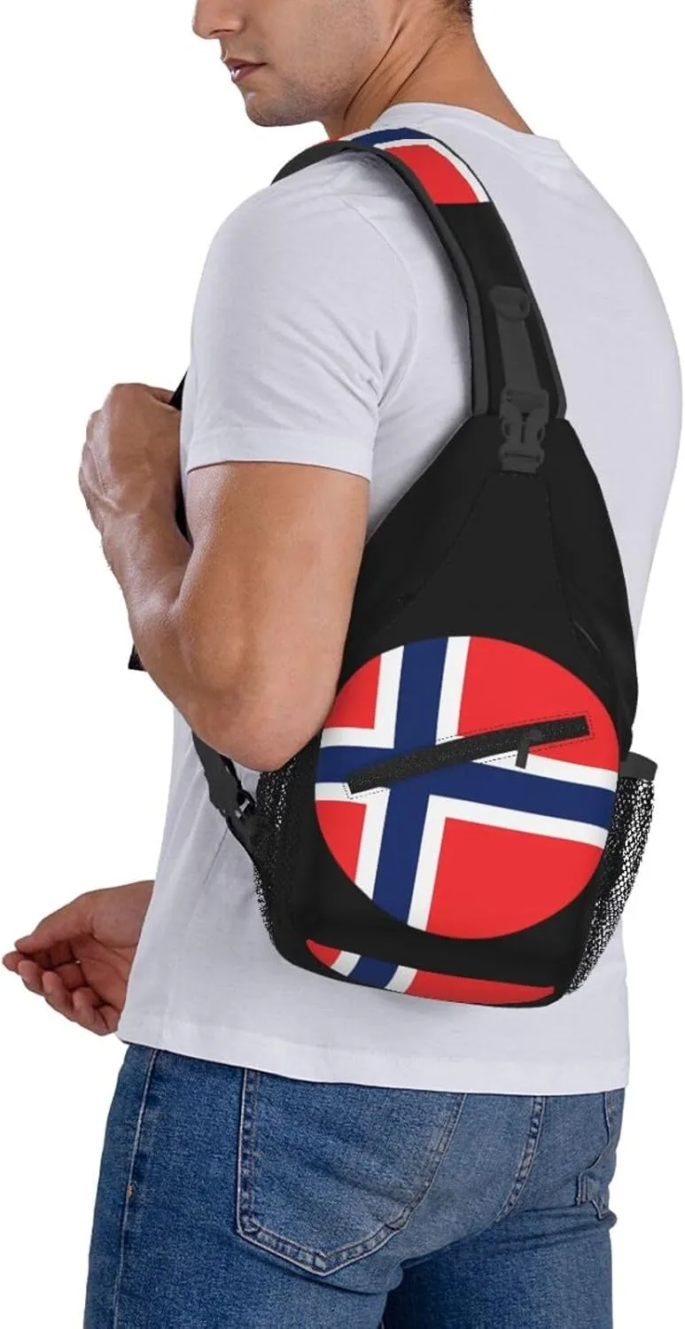Norway Norwegian Flag Round Crossbody Bags Sling Backpack Cross Chest Bag Sports Shoulder Bag Gym Fanny Pack Adjustable Cycling Daypack Diagonally Rucksack for Running