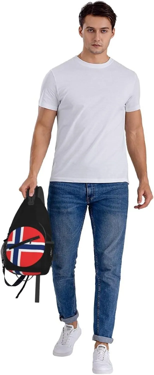 Norway Norwegian Flag Round Crossbody Bags Sling Backpack Cross Chest Bag Sports Shoulder Bag Gym Fanny Pack Adjustable Cycling Daypack Diagonally Rucksack for Running