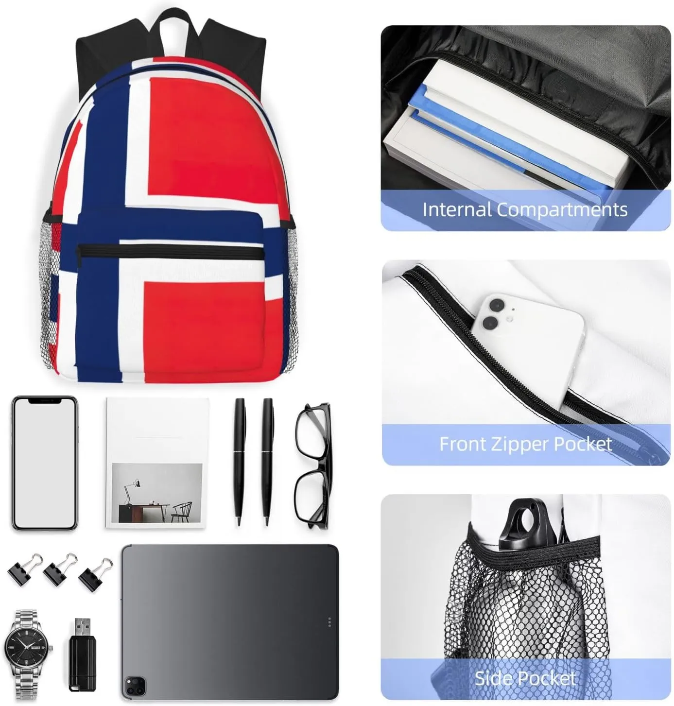 Norwegian Flag Men Women Office Laptop Backpack,Work Bag 15.7 Inch Business Travel Bags Large Capacity