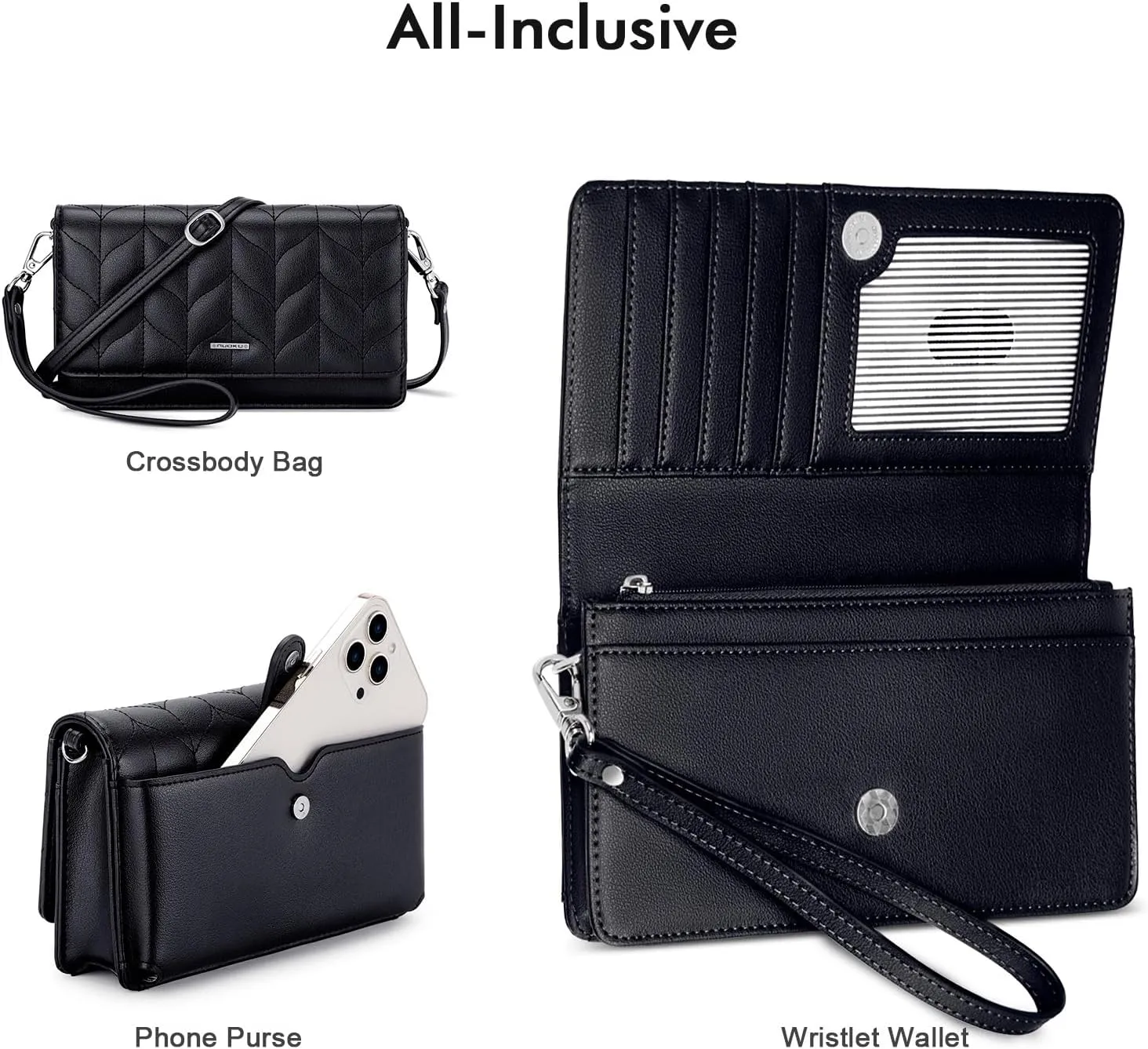 nuoku Crossbody Bag for Women Cellphone Little Purse with Credit Card Slots Lightweight Leather Wristlet Wallet
