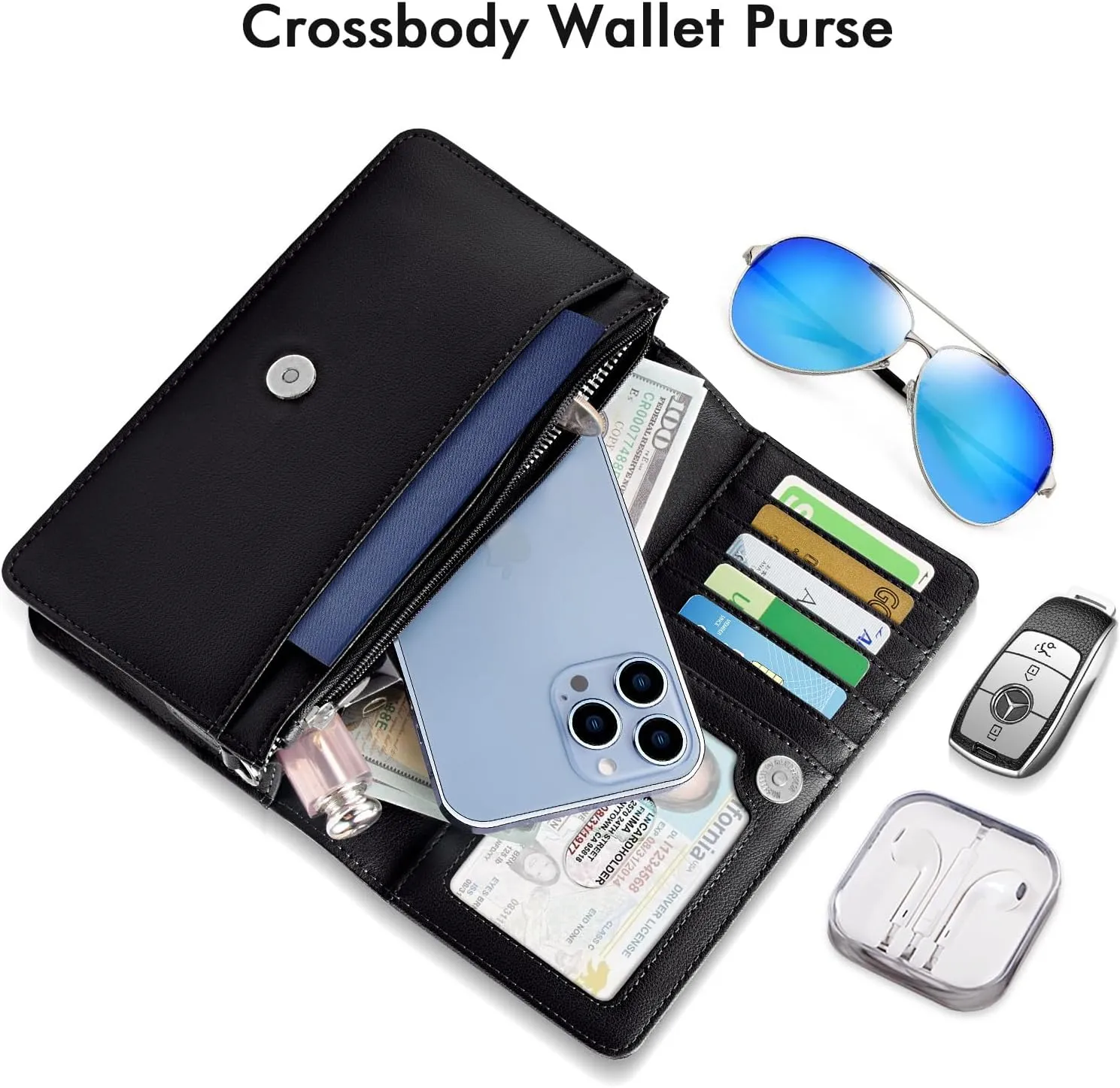 nuoku Crossbody Bag for Women Cellphone Little Purse with Credit Card Slots Lightweight Leather Wristlet Wallet