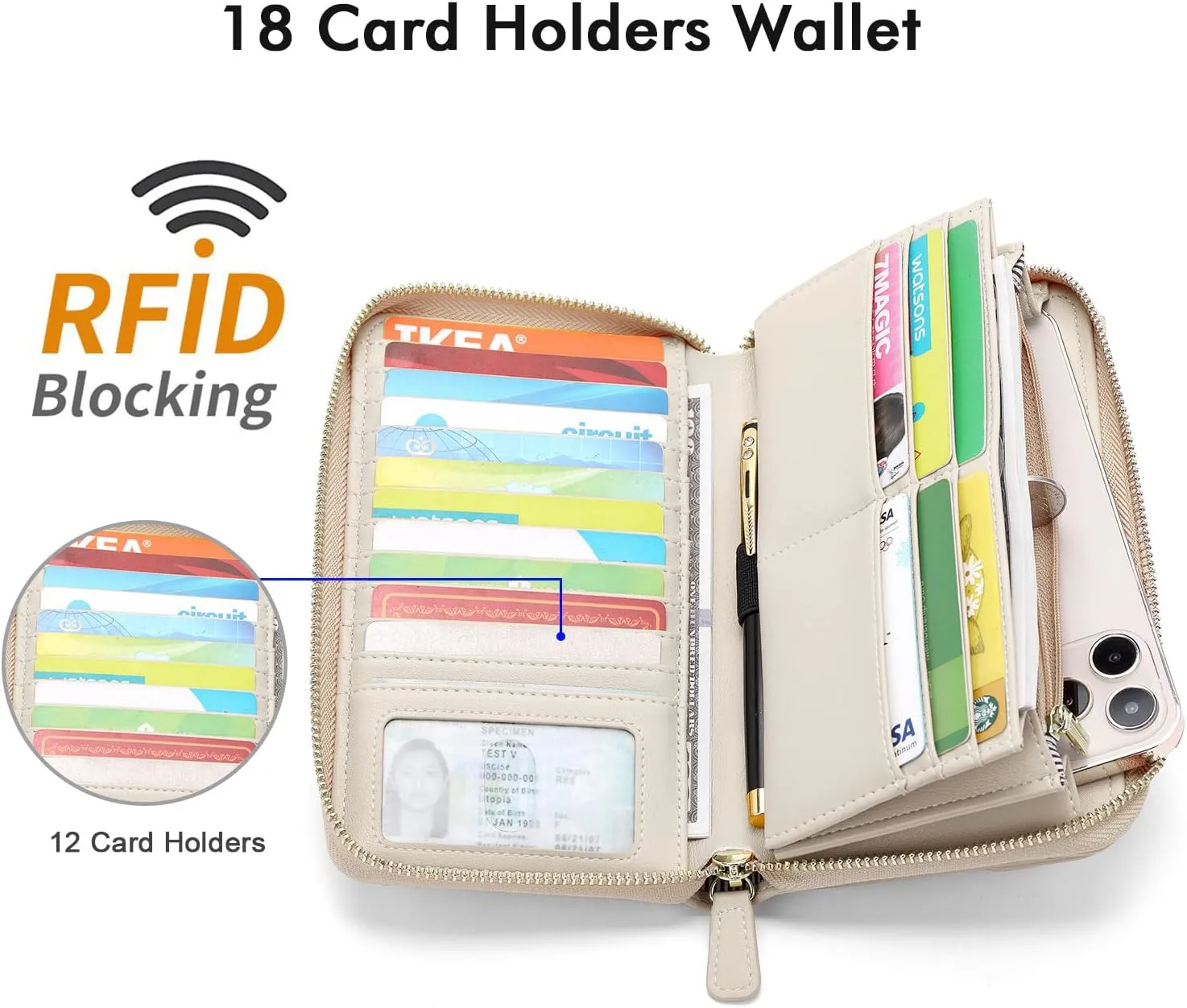 nuoku Wallets for Women Credit Card Slots with RFID Blocking Large Capacity Wristlet