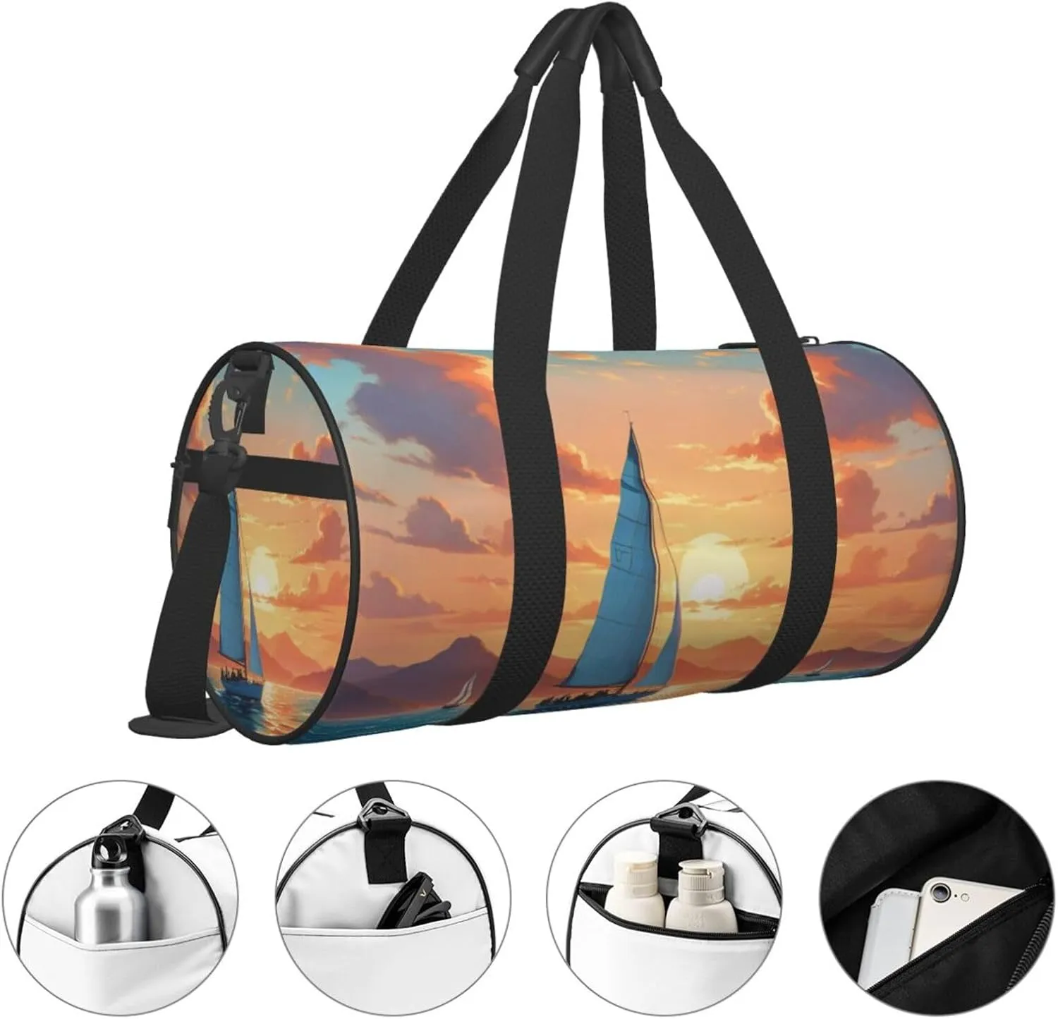 Ocean Sailing Printed Travel Bag,Round Personal Item Storage bag,Foldie Duffel Bag for Traveling Vacation,Fitness,Sports