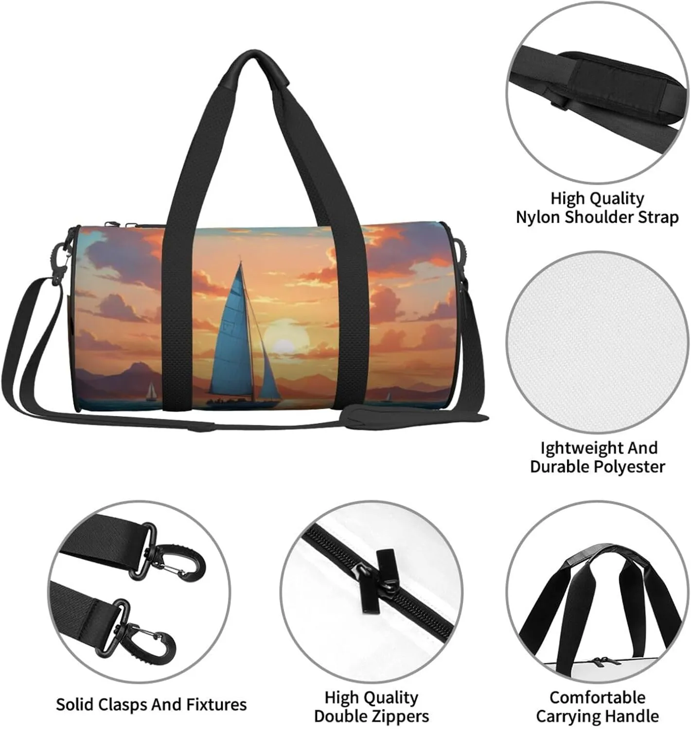 Ocean Sailing Printed Travel Bag,Round Personal Item Storage bag,Foldie Duffel Bag for Traveling Vacation,Fitness,Sports