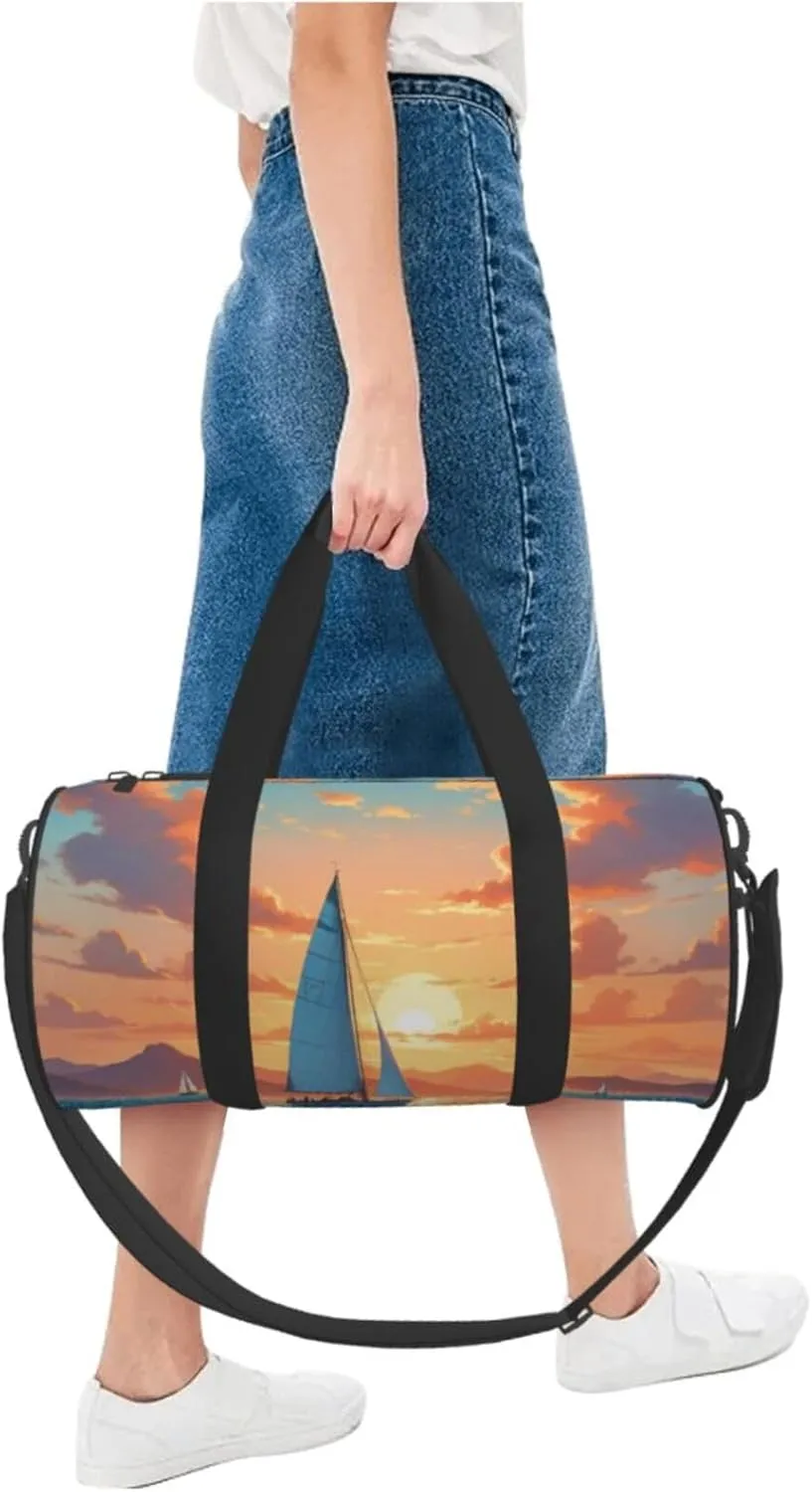 Ocean Sailing Printed Travel Bag,Round Personal Item Storage bag,Foldie Duffel Bag for Traveling Vacation,Fitness,Sports