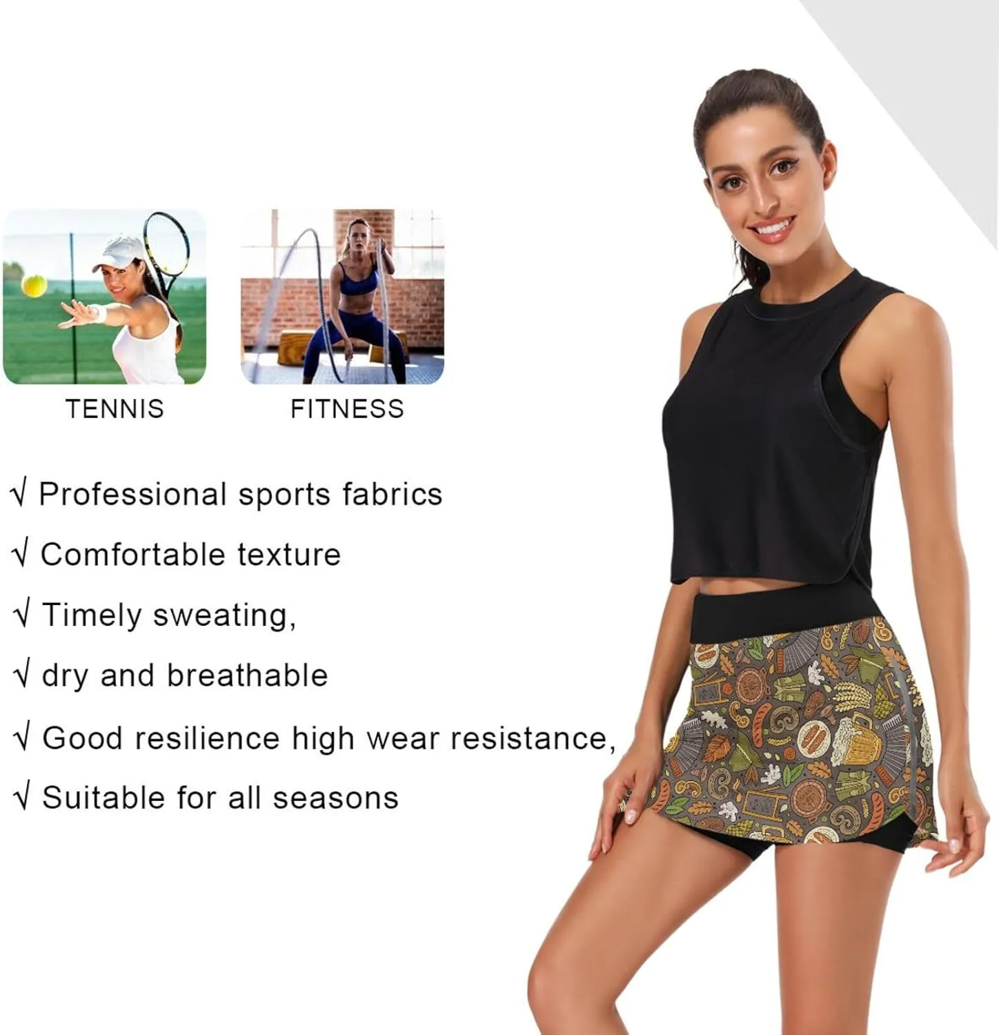 Ocean Sharks Women's Active Performance Skort Lightweight Skirt for Running Tennis Golf Workout Sports