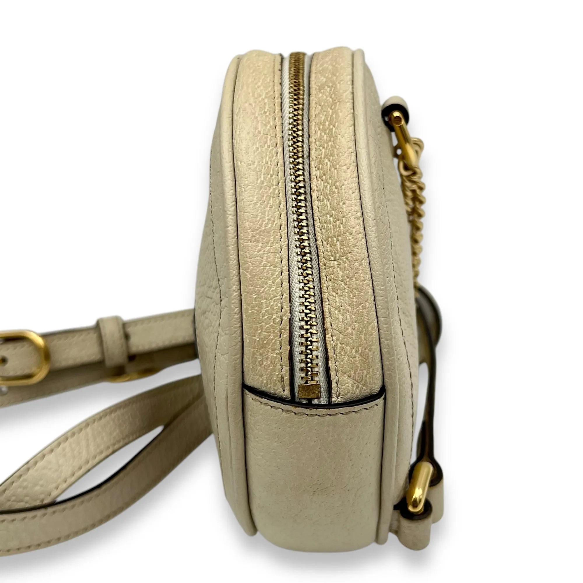 Ophidia Round Crossbody Bag White in Calfskin, Gold hardware