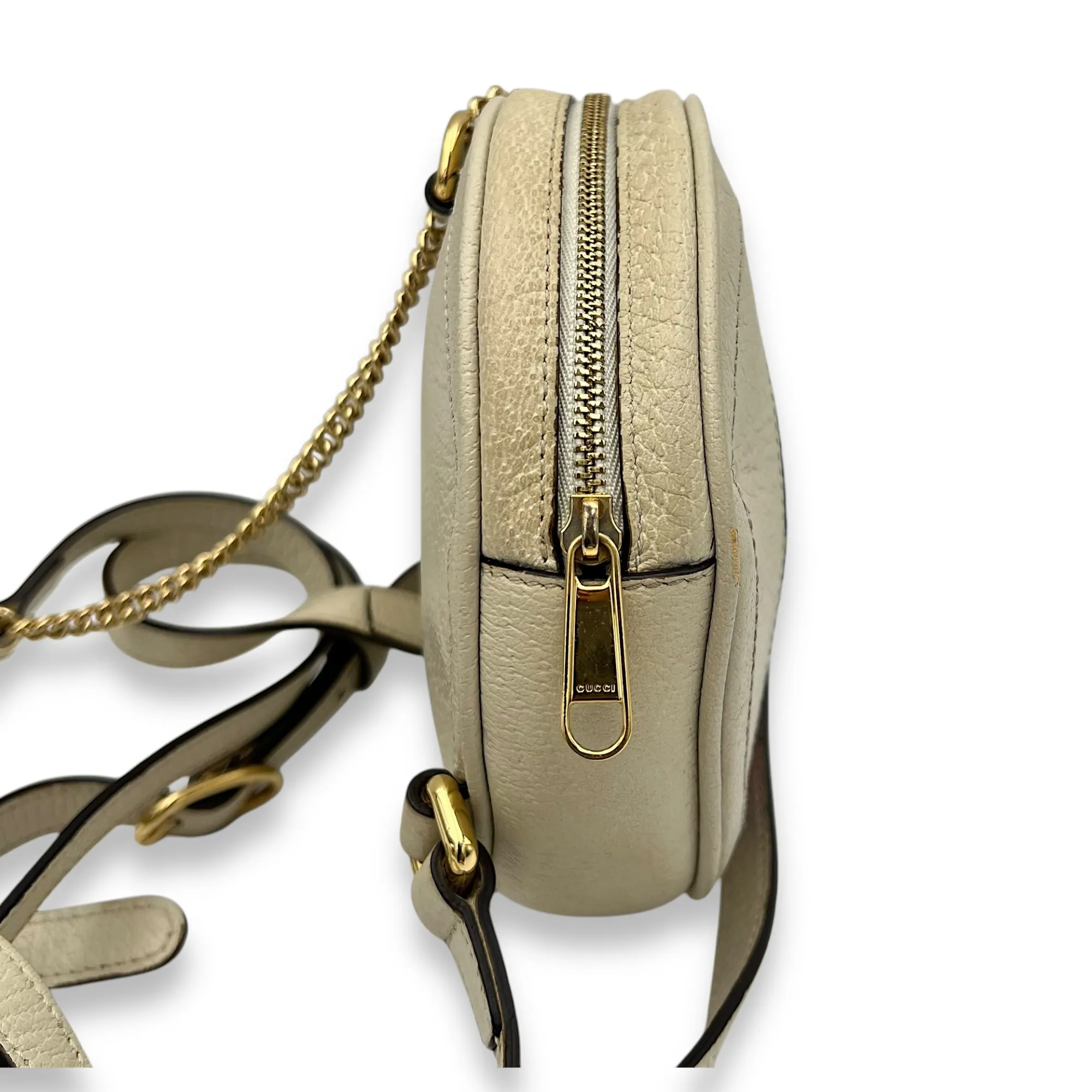 Ophidia Round Crossbody Bag White in Calfskin, Gold hardware