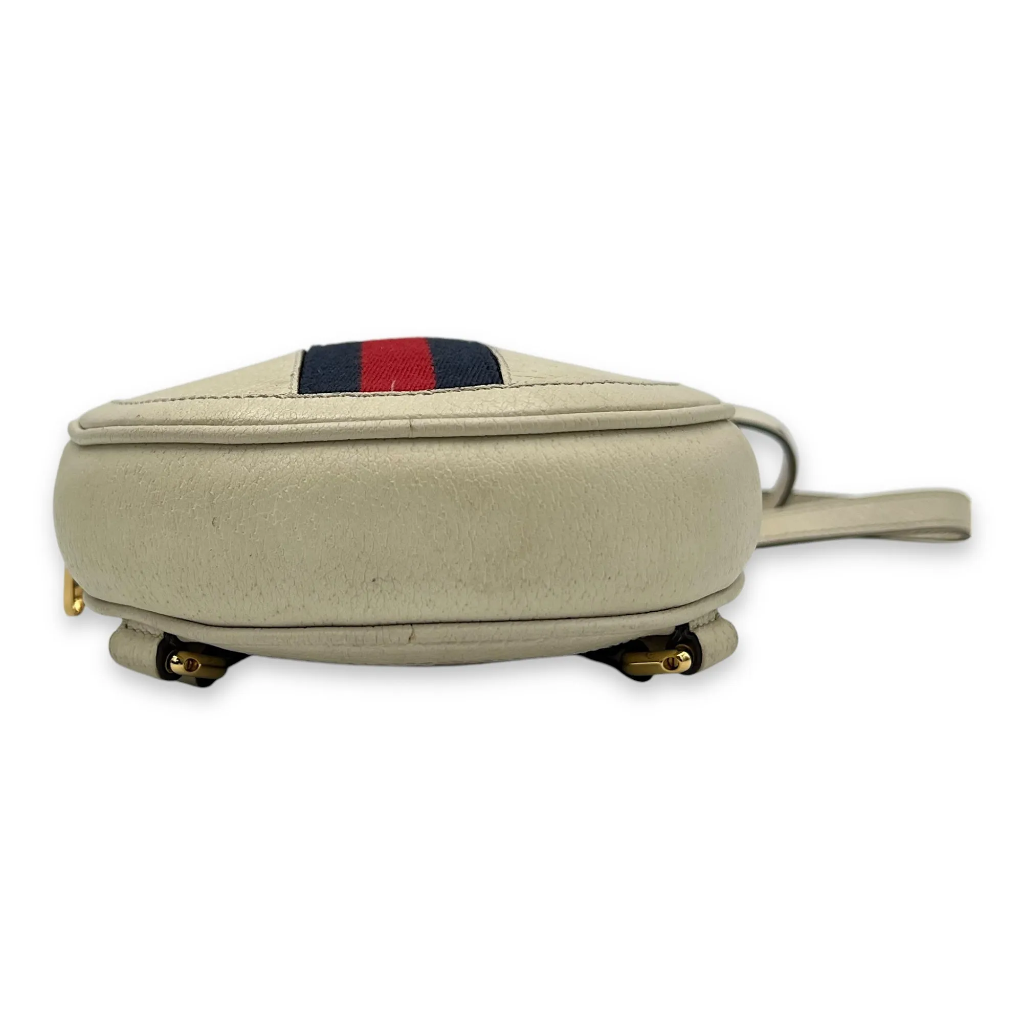 Ophidia Round Crossbody Bag White in Calfskin, Gold hardware