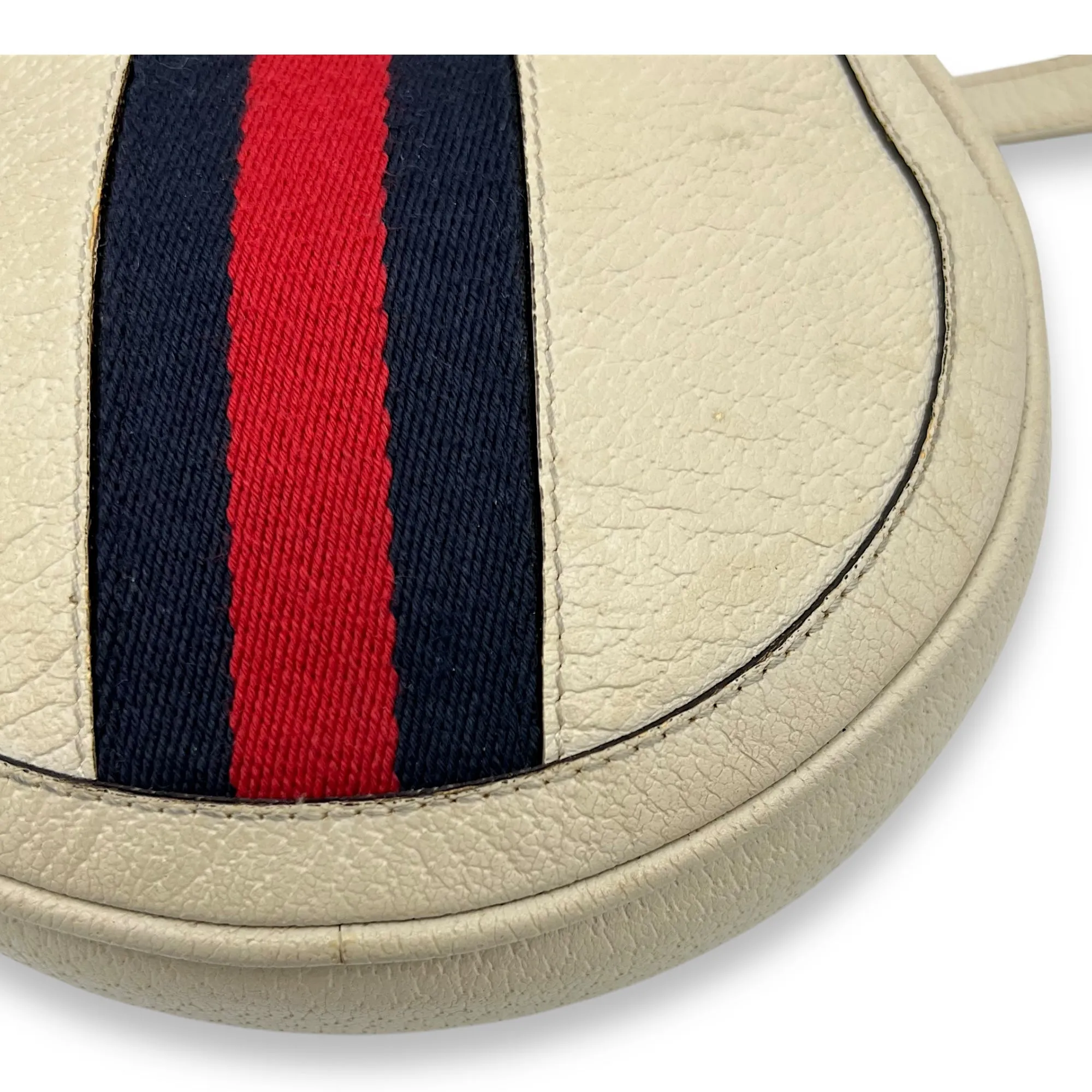 Ophidia Round Crossbody Bag White in Calfskin, Gold hardware