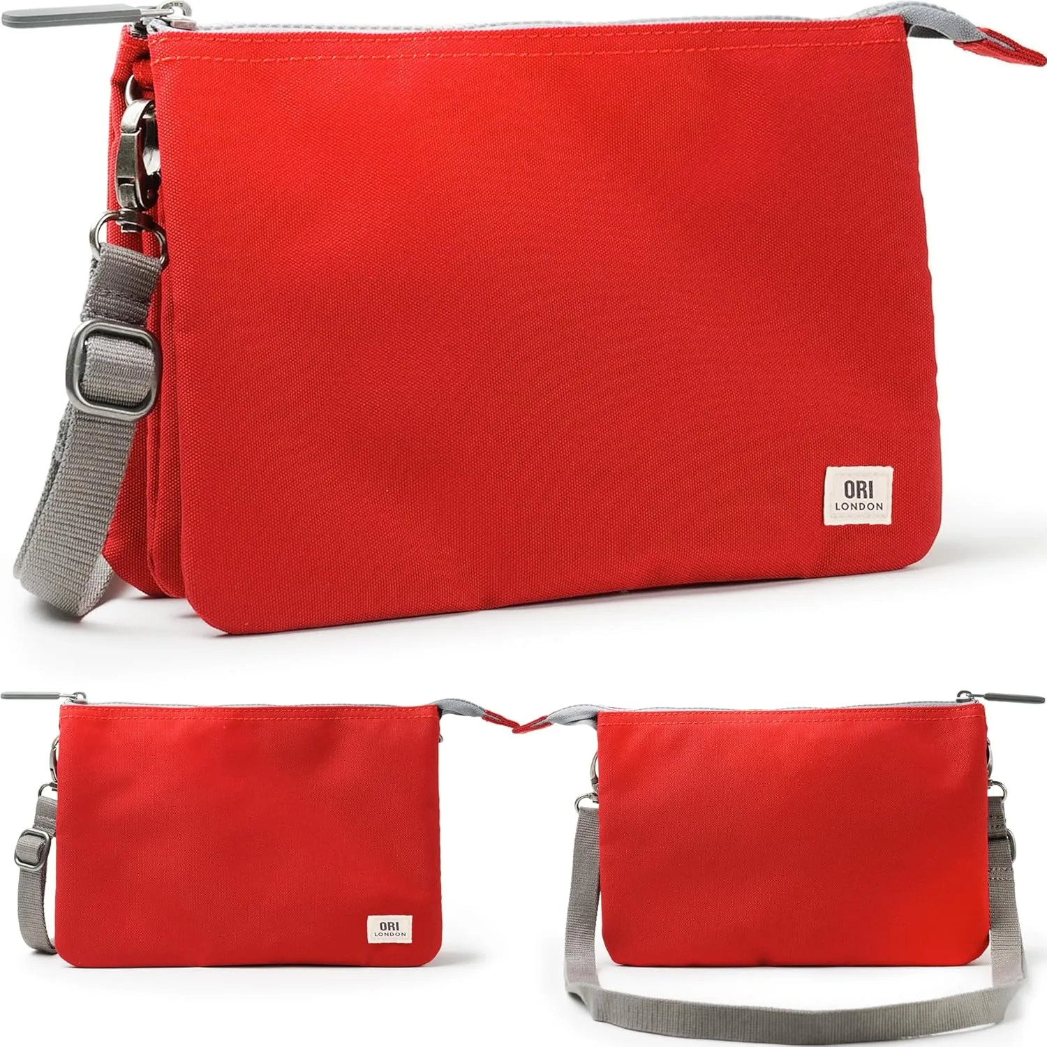 ORI LONDON Crossbody Bag - XL Slim, Chunky Zip, Removable & Adjustable Strap, & 3 Compartments - Carnaby