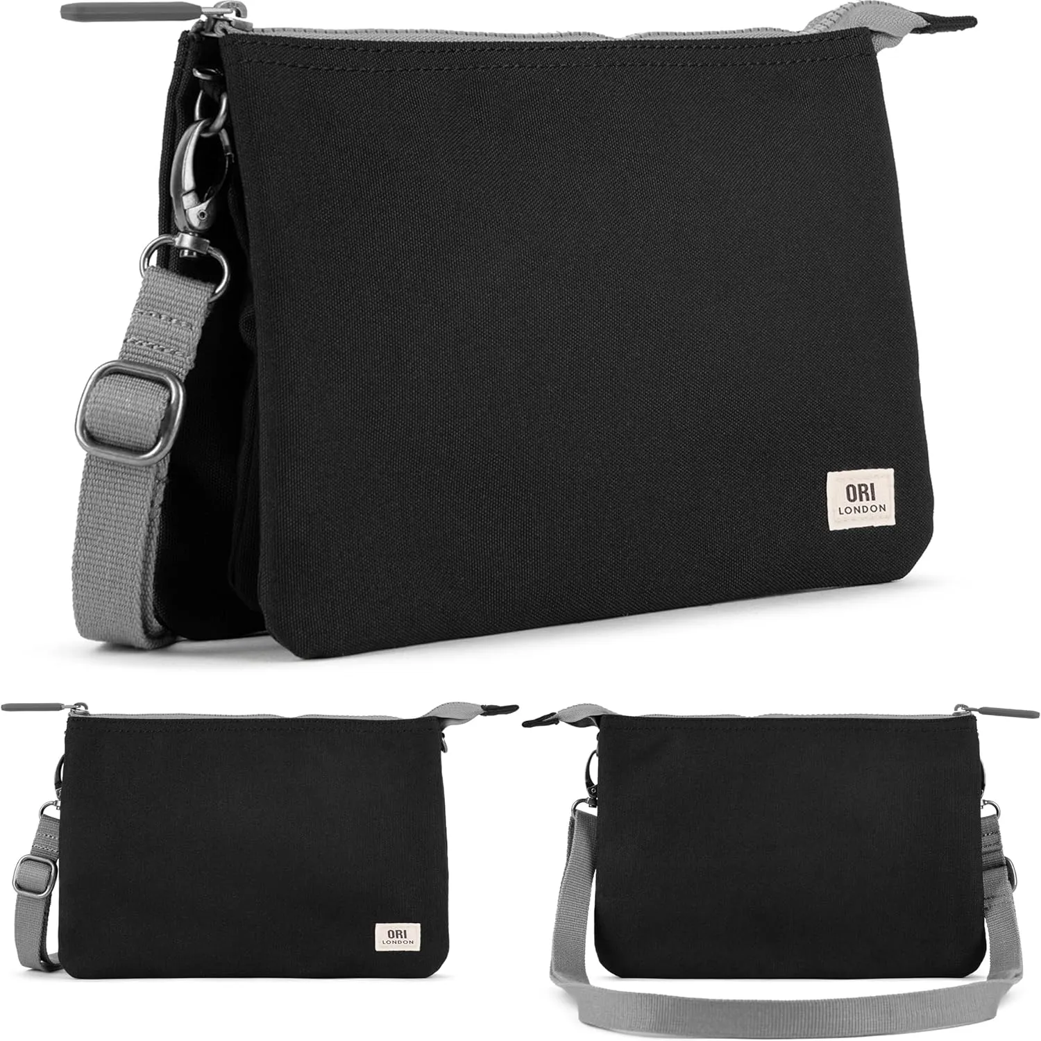 ORI LONDON Crossbody Bag - XL Slim, Chunky Zip, Removable & Adjustable Strap, & 3 Compartments - Carnaby
