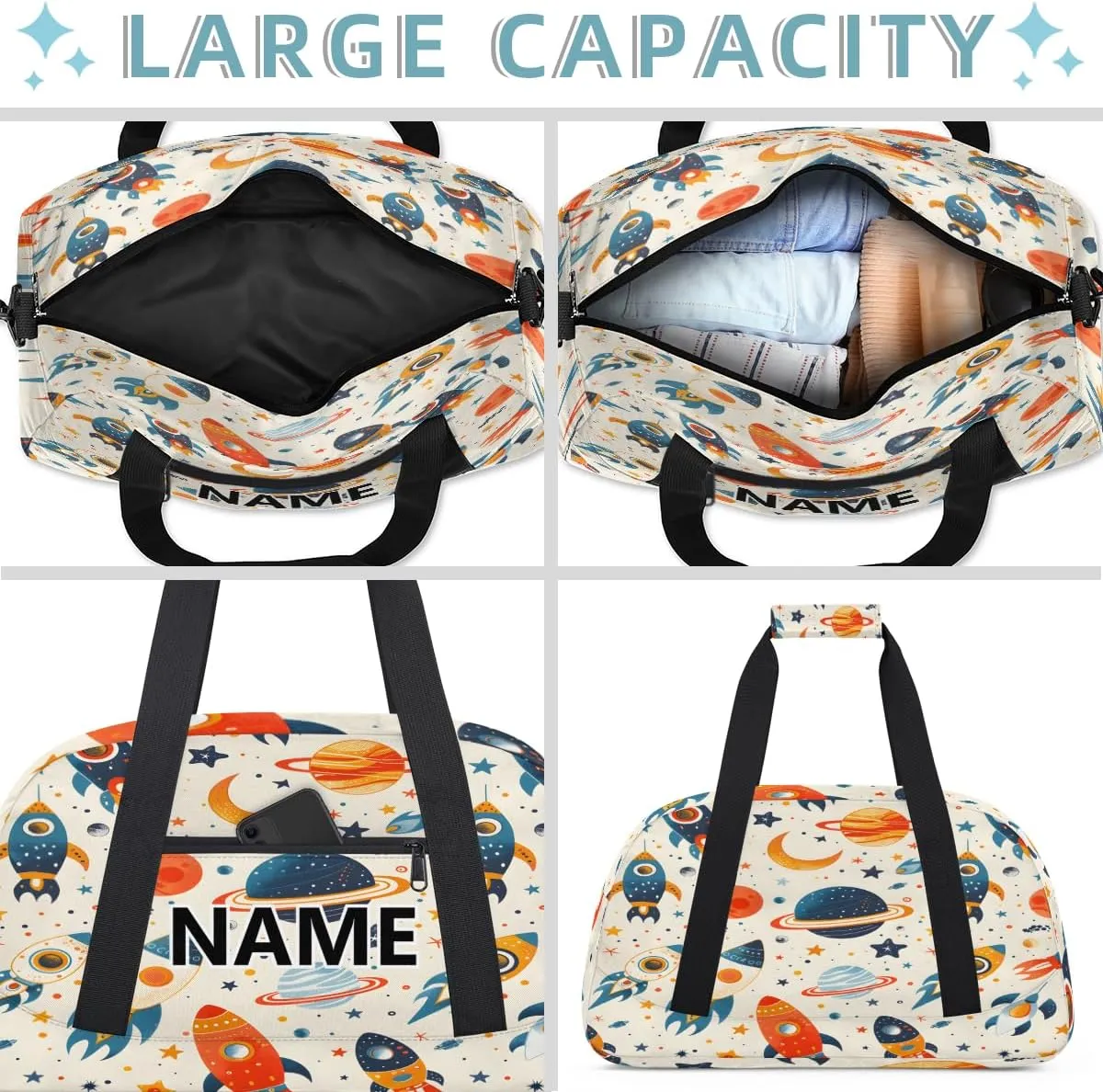 Outer Space Mini Gym Bag 18 inch for Women Men Waterproof Custom Solar System Universe Planet Travel Duffel Bag Carry On Overnight Tote Nurse Bag for Work Fitness Hiking
