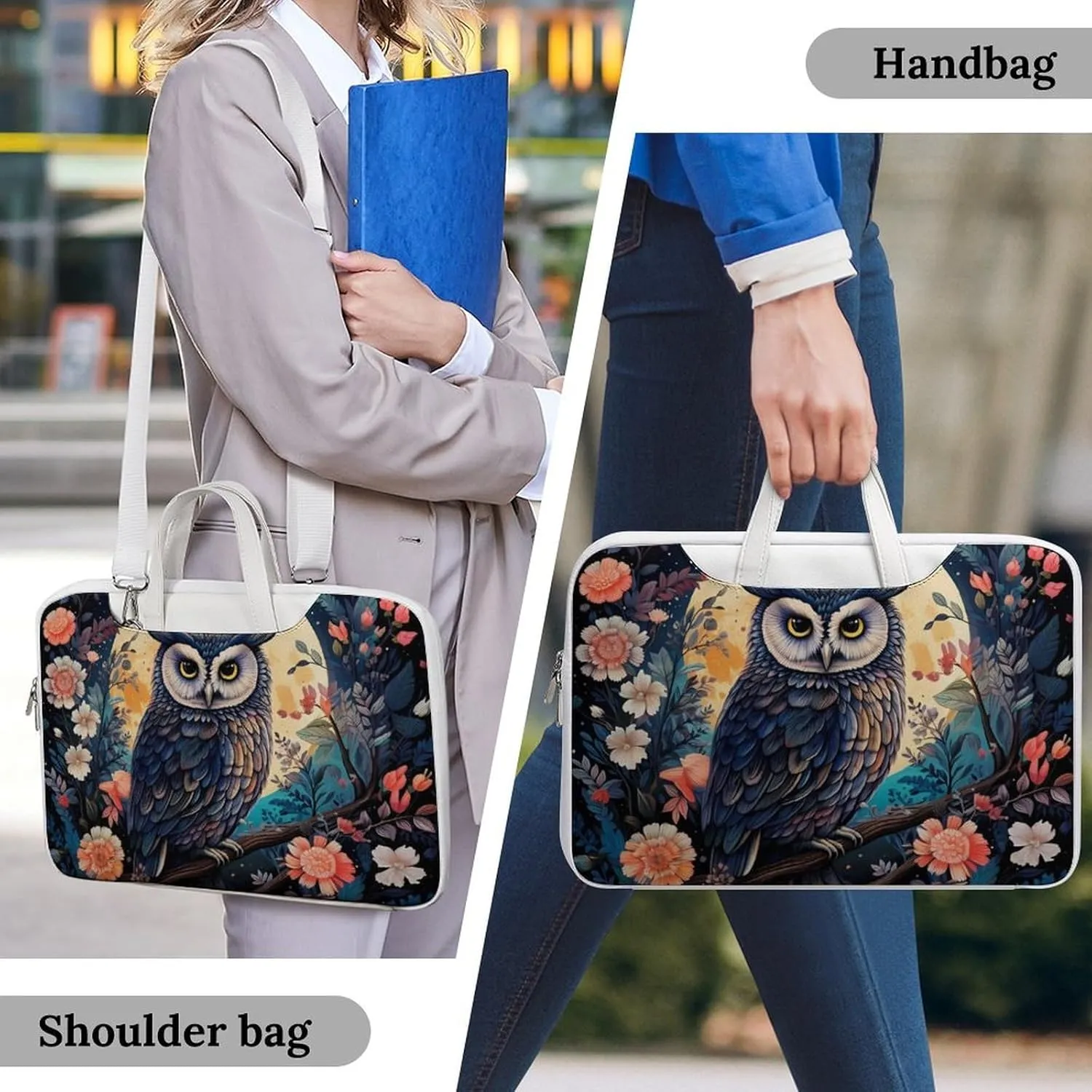Owe Flower Full Moon Printed Laptop Sleeve Case Lightweight Computer Carrying Bag for Men Women Work Travel