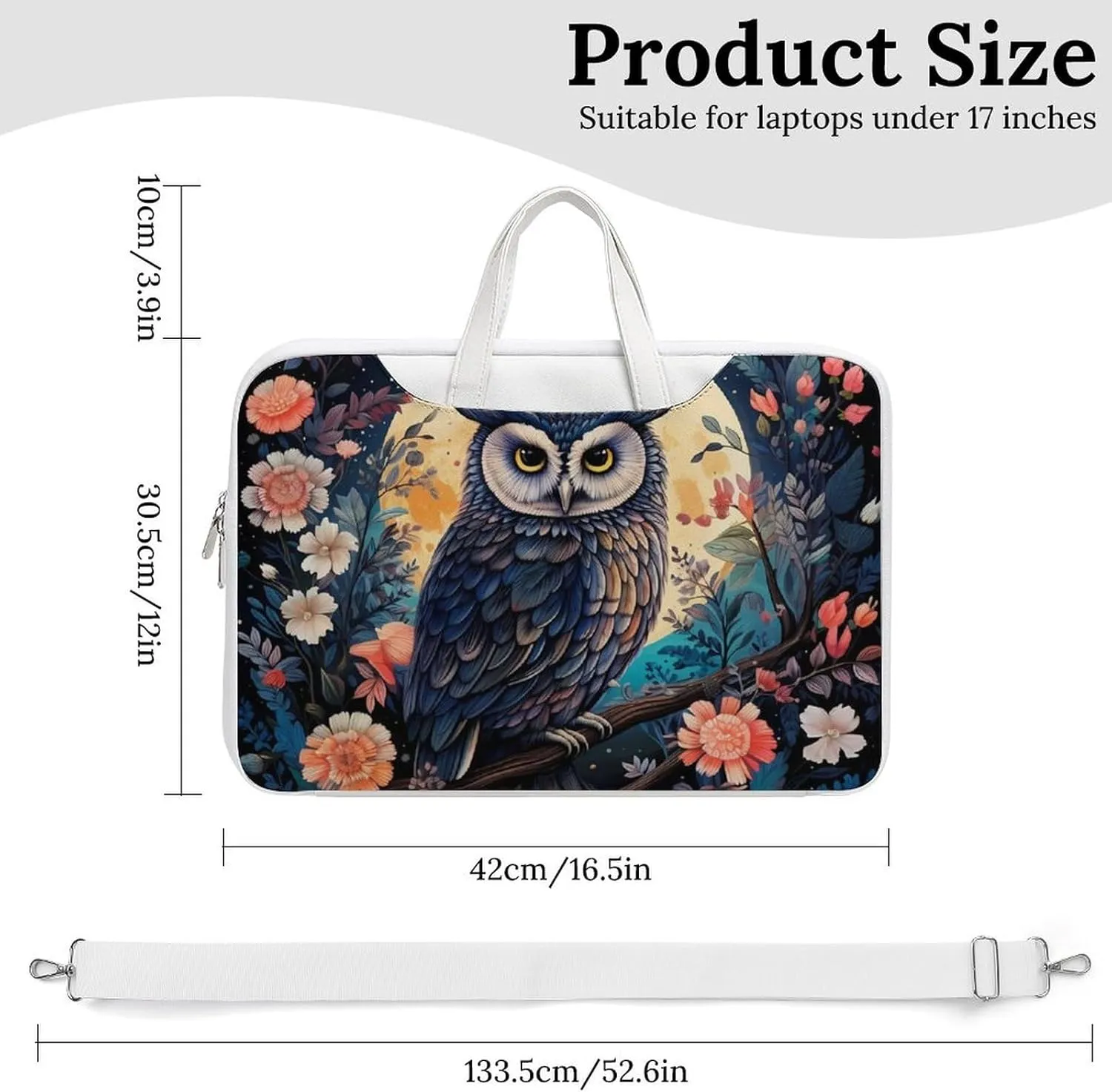 Owe Flower Full Moon Printed Laptop Sleeve Case Lightweight Computer Carrying Bag for Men Women Work Travel