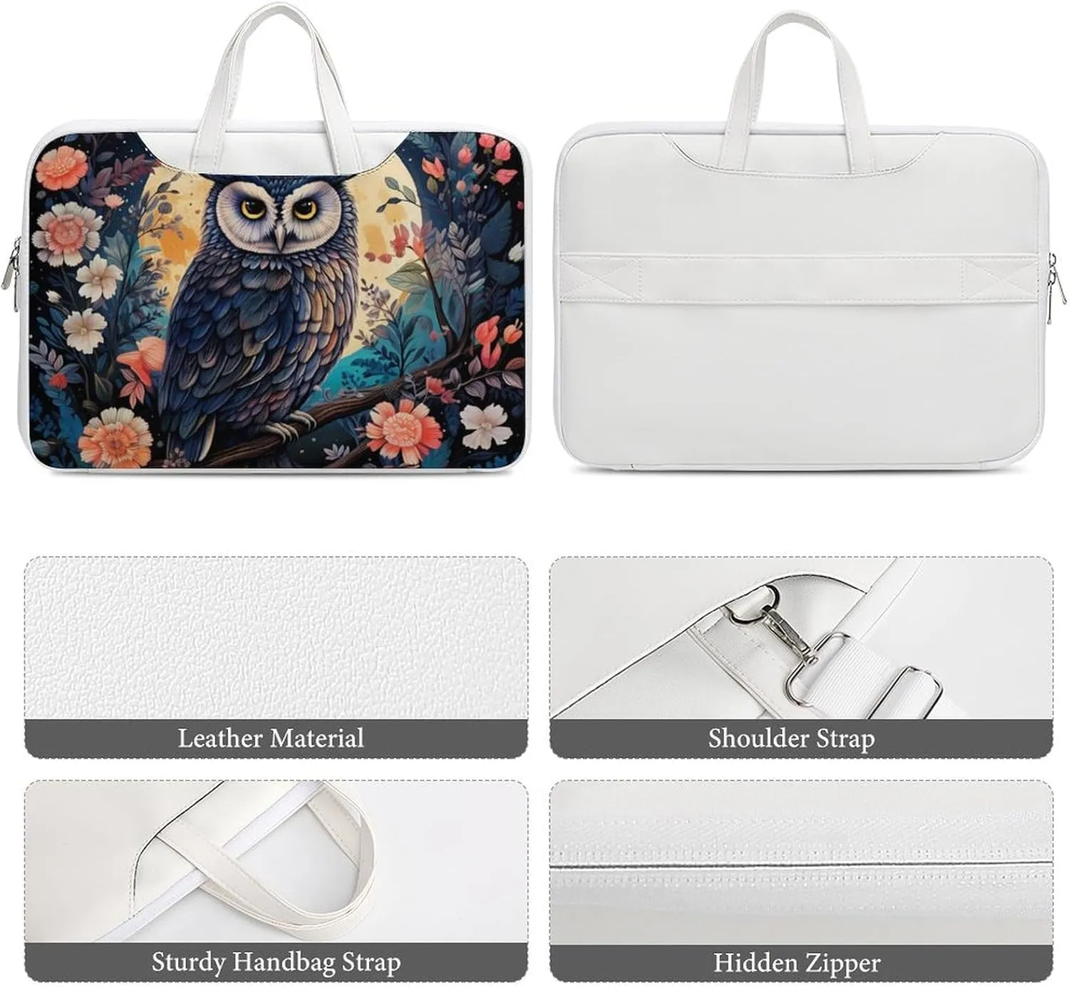 Owe Flower Full Moon Printed Laptop Sleeve Case Lightweight Computer Carrying Bag for Men Women Work Travel
