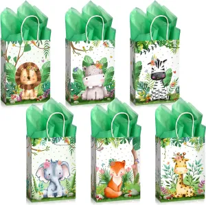 Pajean 36 Safari Bags and Tissue Set Include Jungle Party Favor Safari Goodie Woodland Animal Print Gift Wild One Treat Bags for Themed Birthday Baby Shower Party Supplies