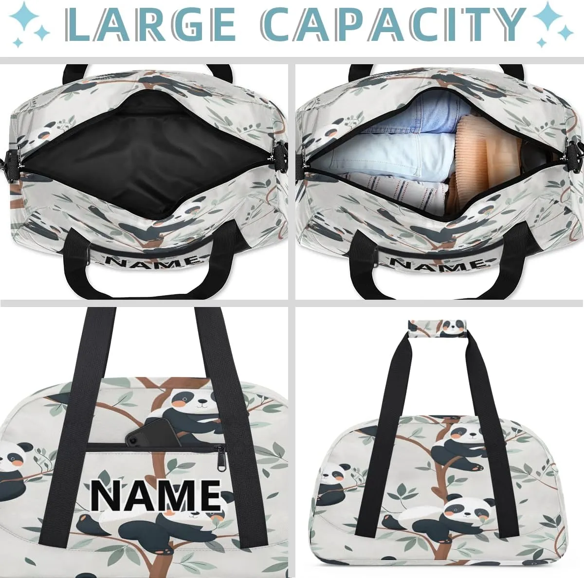 Panda Mini Gym Bag 18 inch for Women Men Waterproof Custom Cute Cartoon Panda Travel Duffel Bag Carry On Overnight Tote Nurse Bag for Work Fitness Hiking