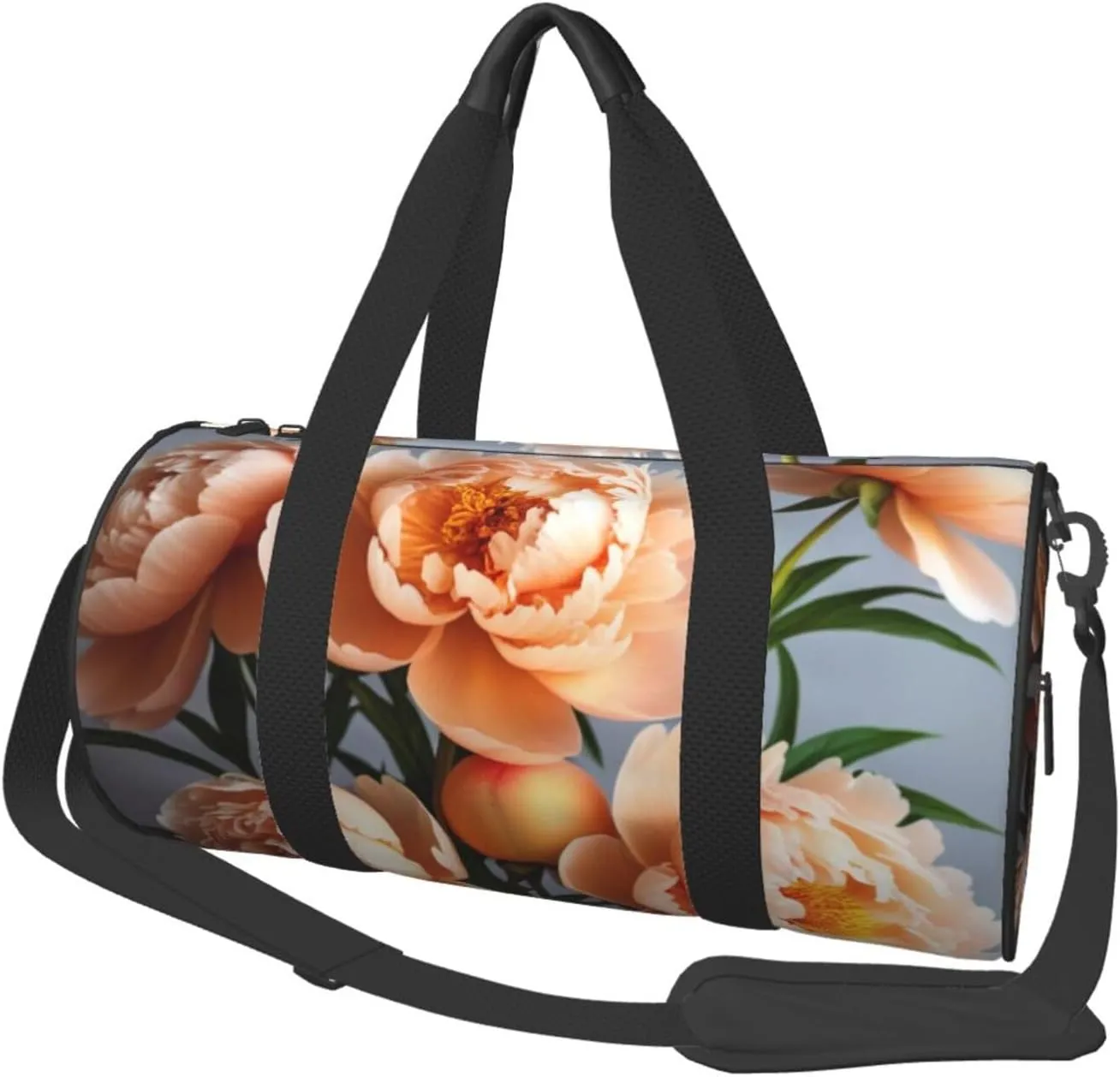 Peach Peony Printed Travel Bag,Round Personal Item Storage bag,Foldie Duffel Bag for Traveling Vacation,Fitness,Sports