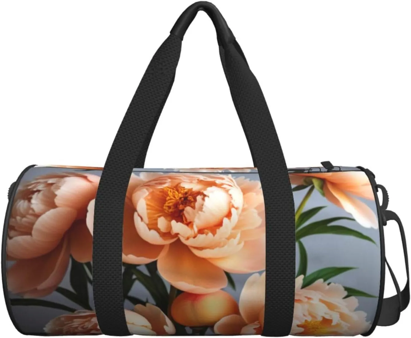 Peach Peony Printed Travel Bag,Round Personal Item Storage bag,Foldie Duffel Bag for Traveling Vacation,Fitness,Sports