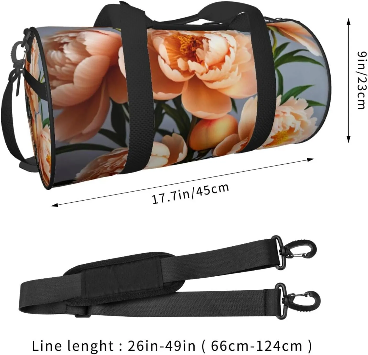 Peach Peony Printed Travel Bag,Round Personal Item Storage bag,Foldie Duffel Bag for Traveling Vacation,Fitness,Sports