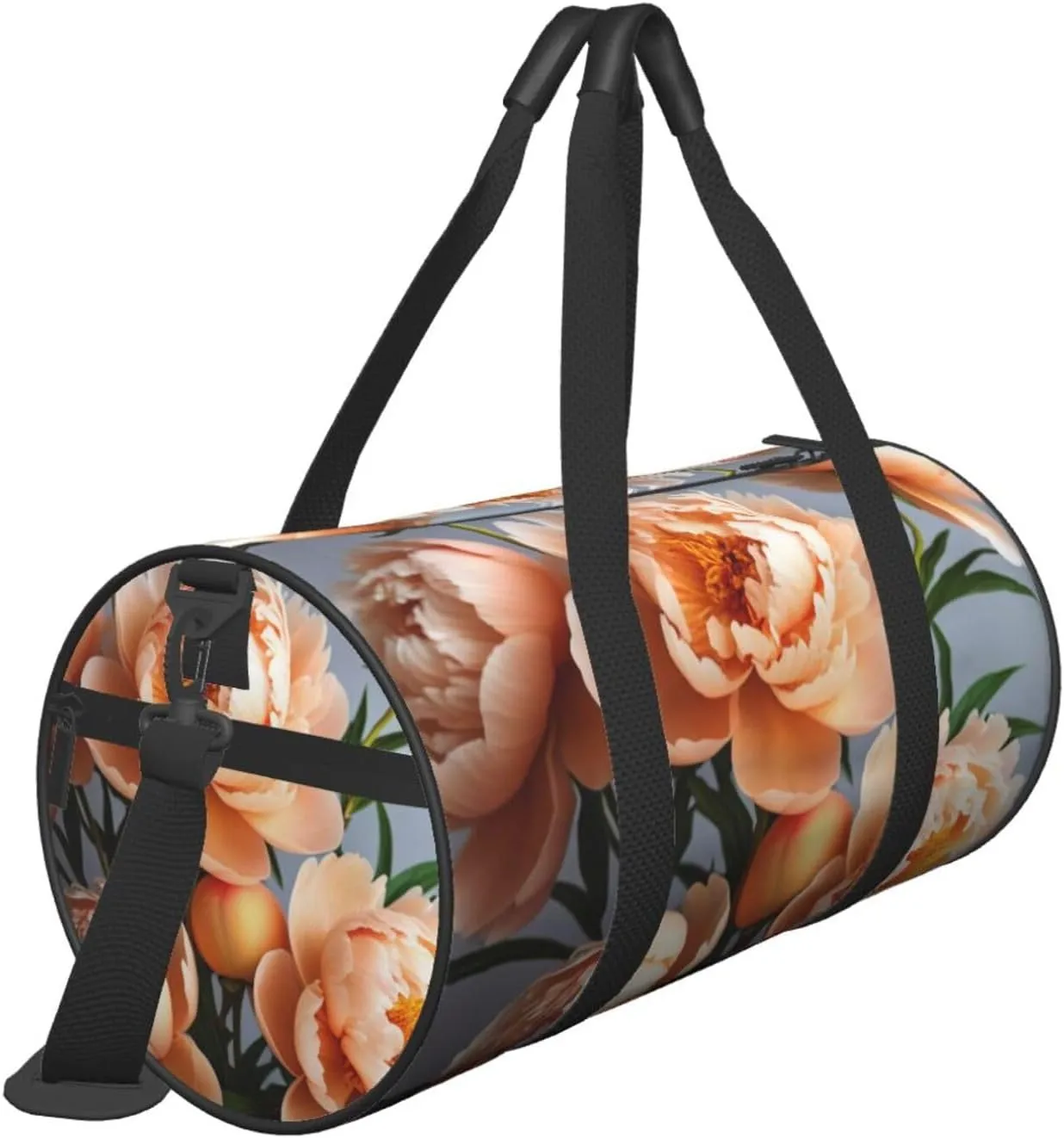 Peach Peony Printed Travel Bag,Round Personal Item Storage bag,Foldie Duffel Bag for Traveling Vacation,Fitness,Sports