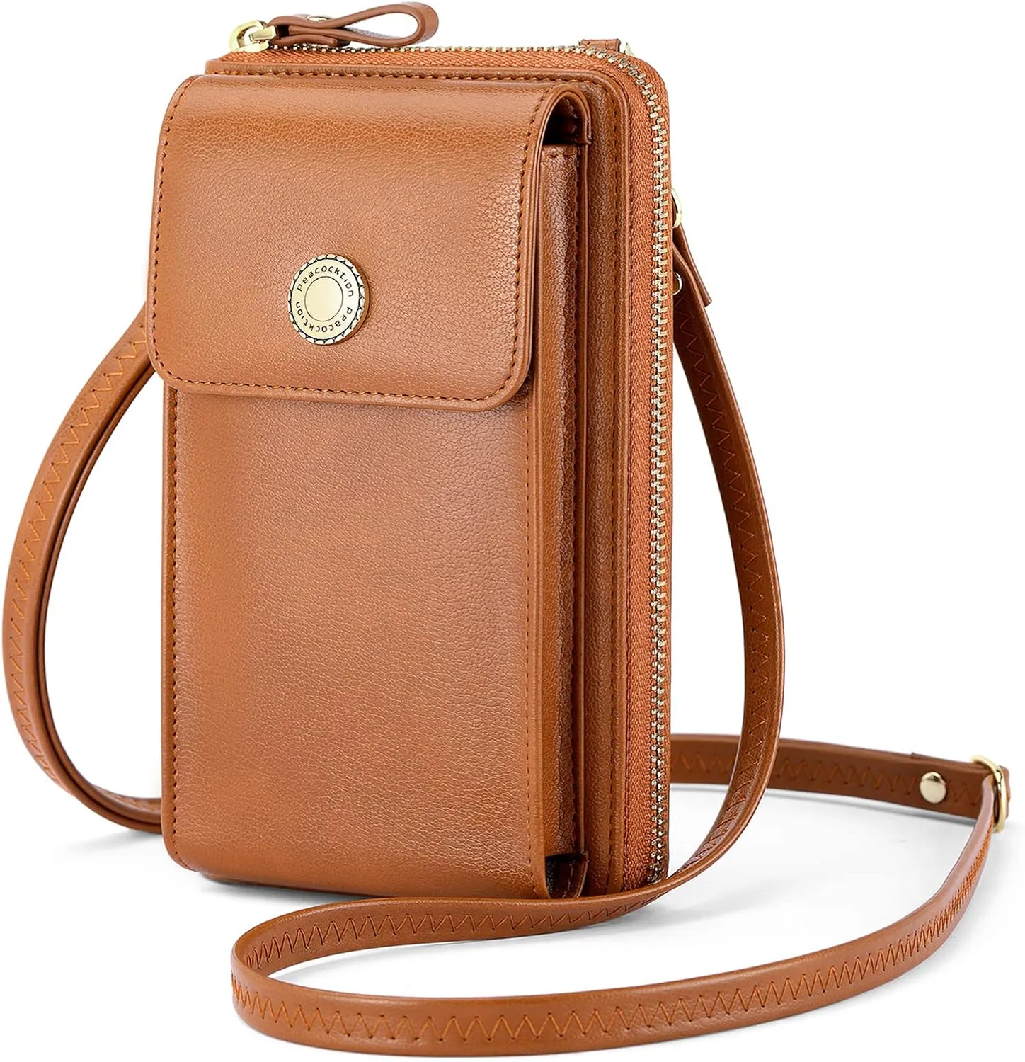 Peacocktion Black Small Crossbody Bags for Women, RFID Leather Cell Phone Purses Wallet, Trendy Crossbody Purses with Zipper