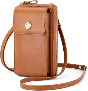 Peacocktion Black Small Crossbody Bags for Women, RFID Leather Cell Phone Purses Wallet, Trendy Crossbody Purses with Zipper