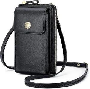 Peacocktion Black Small Crossbody Bags for Women, RFID Leather Cell Phone Purses Wallet, Trendy Crossbody Purses with Zipper