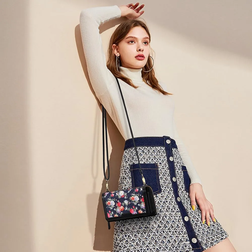 Peacocktion Crossbody Wristlet Wallets for Women RFID Vegan Leather Cross Body Cell Phone Purses with Zipper