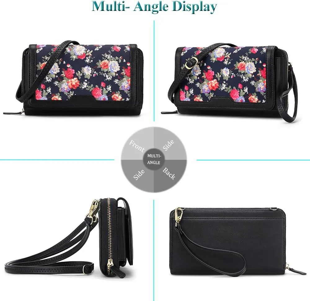 Peacocktion Crossbody Wristlet Wallets for Women RFID Vegan Leather Cross Body Cell Phone Purses with Zipper