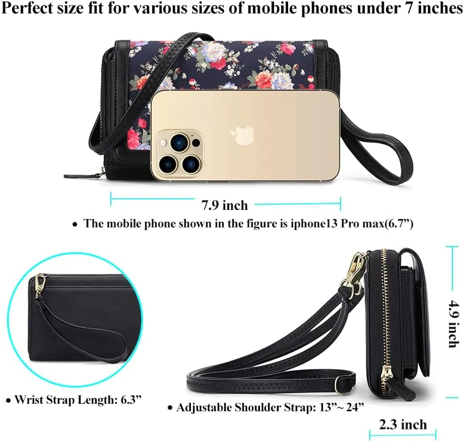 Peacocktion Crossbody Wristlet Wallets for Women RFID Vegan Leather Cross Body Cell Phone Purses with Zipper