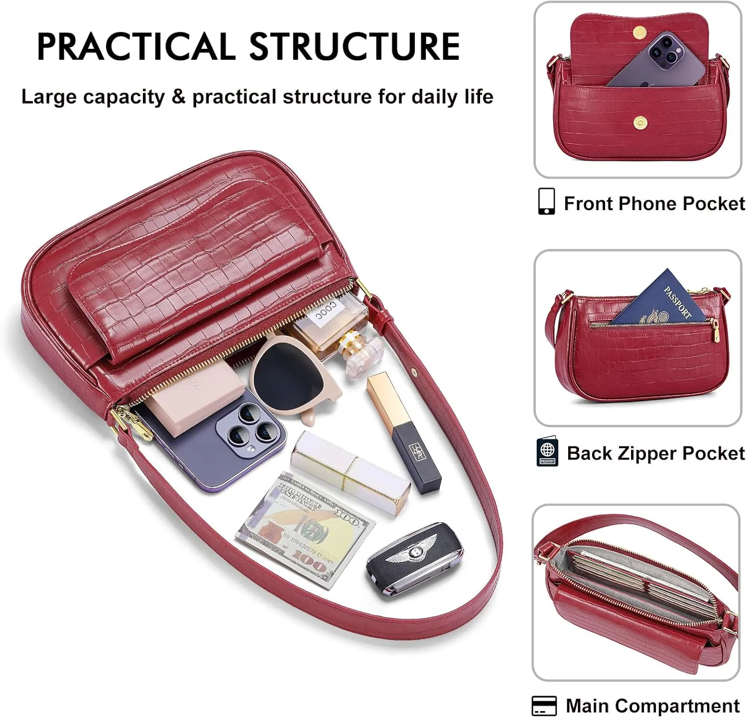 Peacocktion Shoulder Bag for Women Trendy Small Vegan Leather Crossbody Purses Handbags