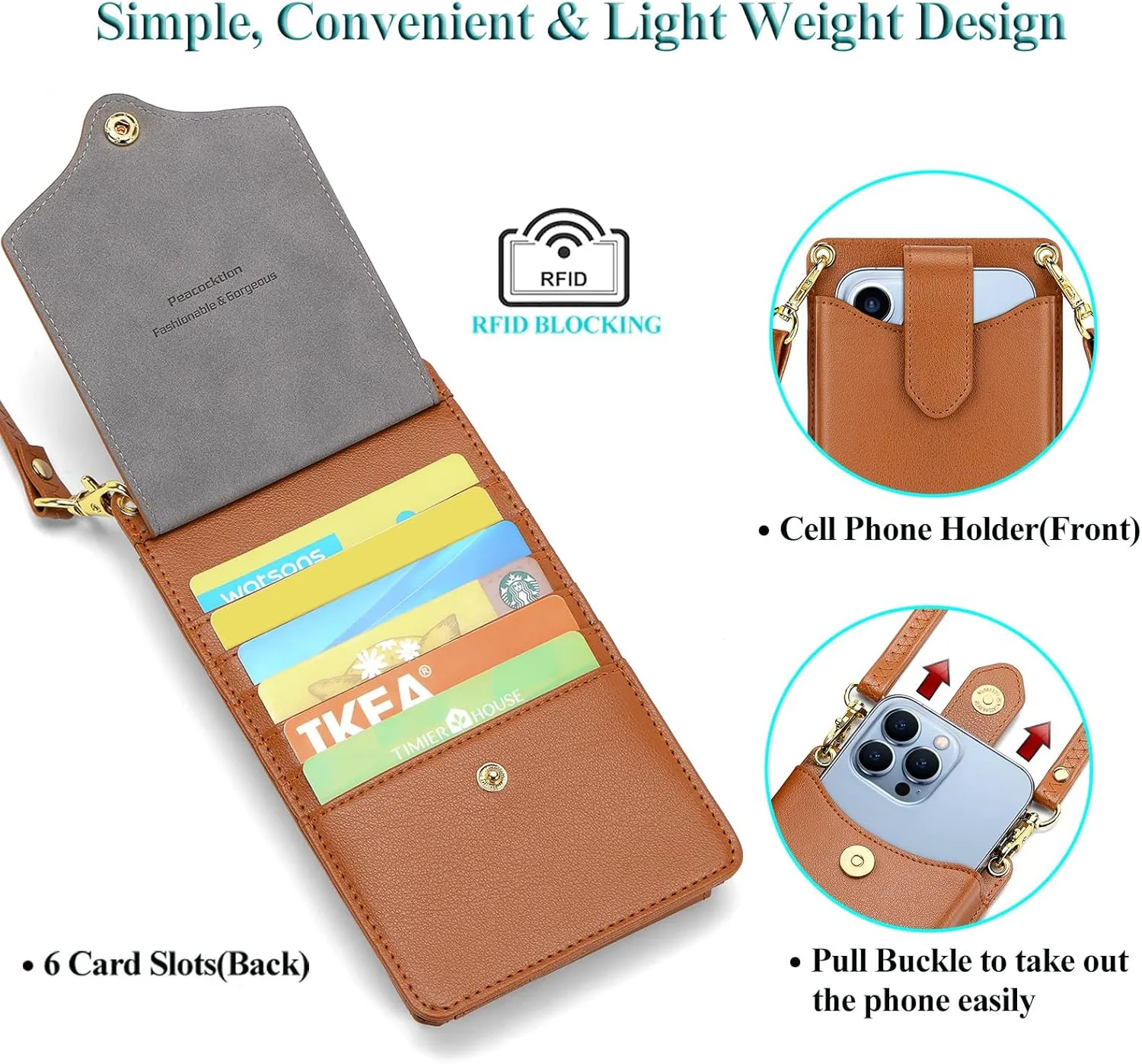 Peacocktion Small Crossbody Cell Phone Purse for Women, Lightweight Mini Small Crossbody Bags for Women with Card Slots