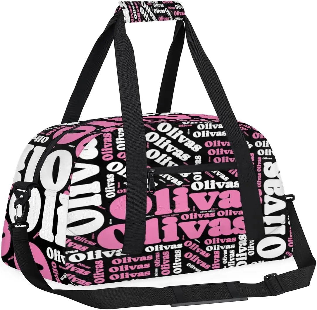 Personalized Dance Bag Gymnastics Bag for Girl, Custom Sport Duffel Bag for Boy, Kids Gym Bag Weekender Bags for Travel Sport Pink White Text