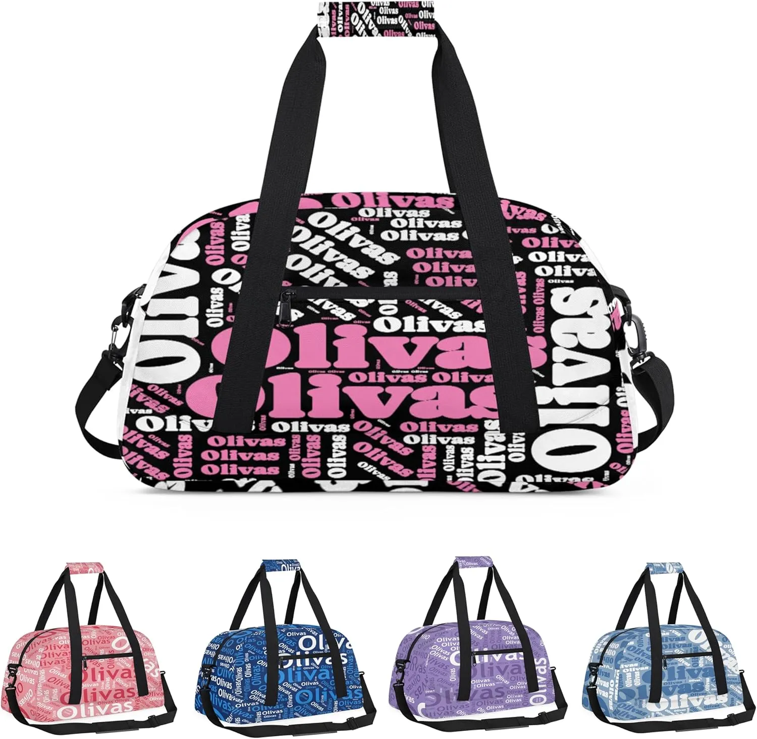 Personalized Dance Bag Gymnastics Bag for Girl, Custom Sport Duffel Bag for Boy, Kids Gym Bag Weekender Bags for Travel Sport Pink White Text