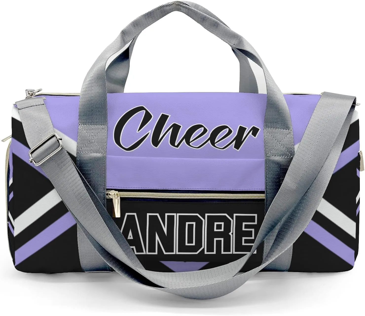Personalized Gym Duffel Bag Light Purple Cheer Customized Dance Bag with Name Travel Bag for Women Men Weekend with Shoe Compartment