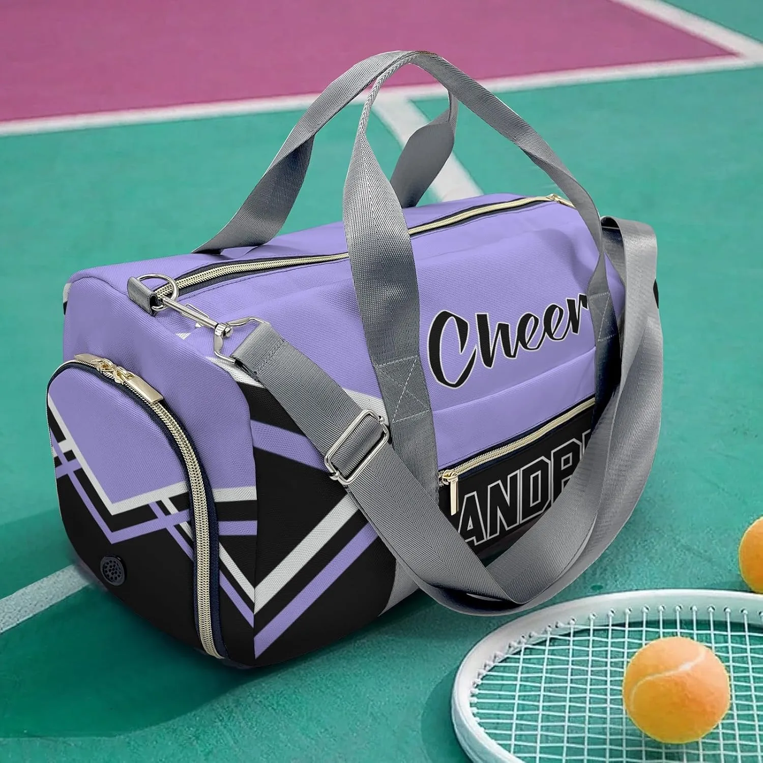 Personalized Gym Duffel Bag Light Purple Cheer Customized Dance Bag with Name Travel Bag for Women Men Weekend with Shoe Compartment