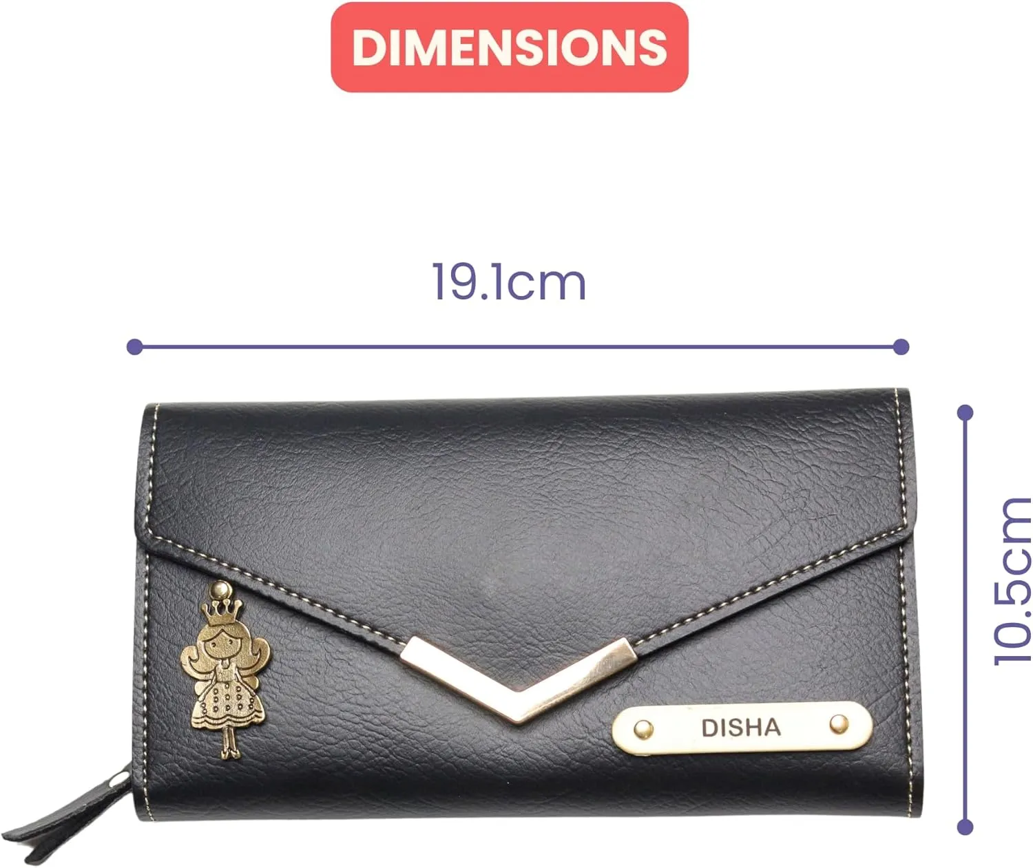 Personalized Lady Wallet | Customized Ladies Pure with Name & Charm | Gift Purse for Women & Girls Customized Women's Wallet, Black, Classic