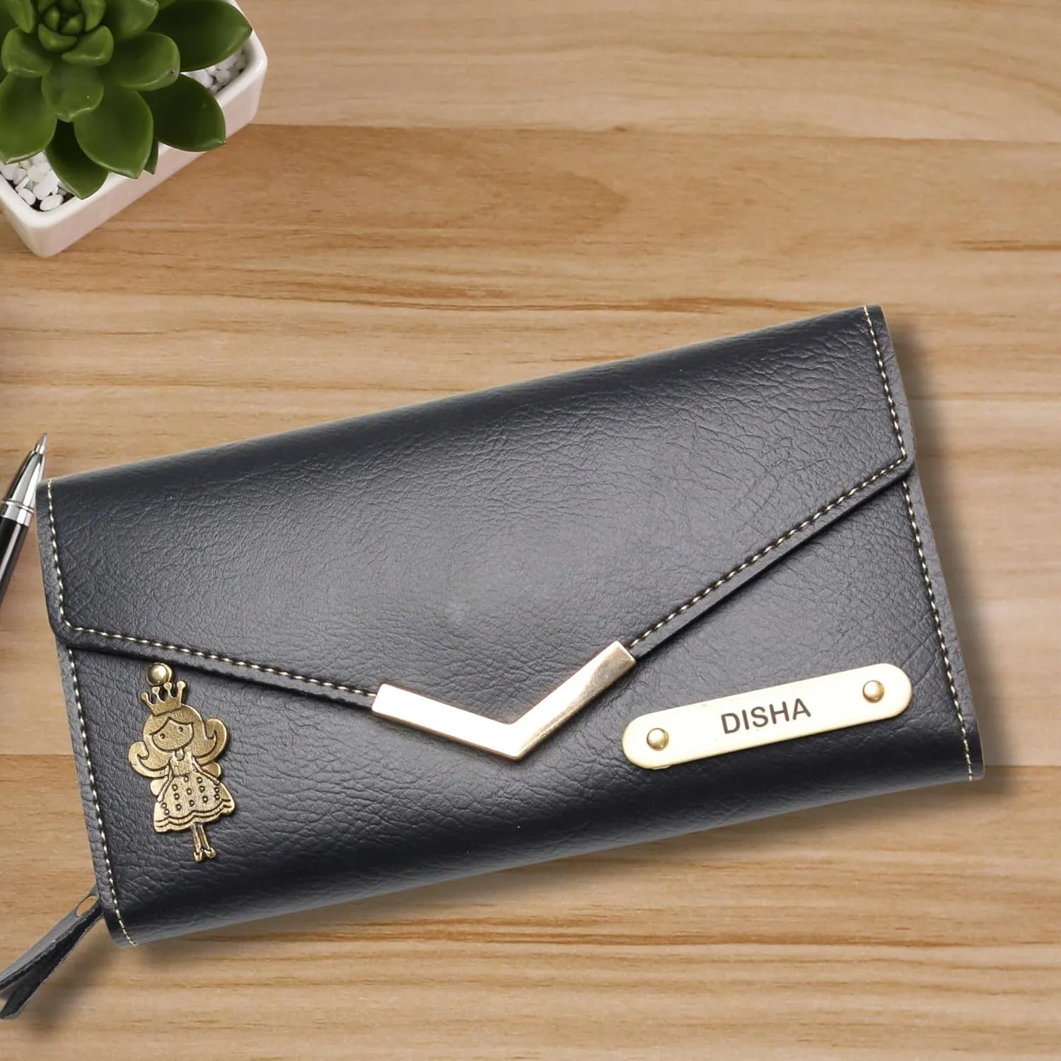 Personalized Lady Wallet | Customized Ladies Pure with Name & Charm | Gift Purse for Women & Girls Customized Women's Wallet, Black, Classic