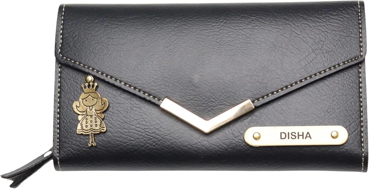 Personalized Lady Wallet | Customized Ladies Pure with Name & Charm | Gift Purse for Women & Girls Customized Women's Wallet, Black, Classic