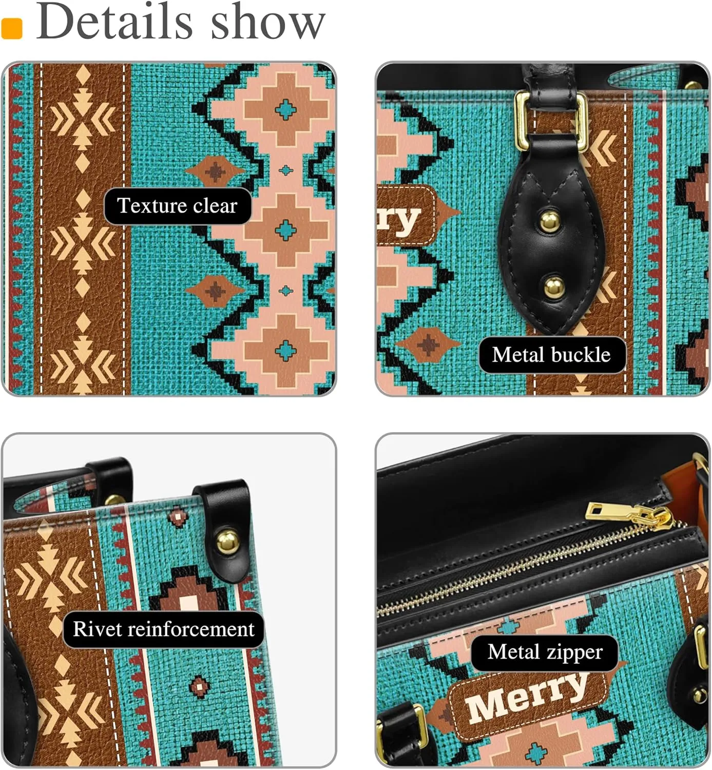 Personalized Leather Handbag for Women – Custom Boho Aztec Purse, Detachable Strap, Mother’s Day Gift