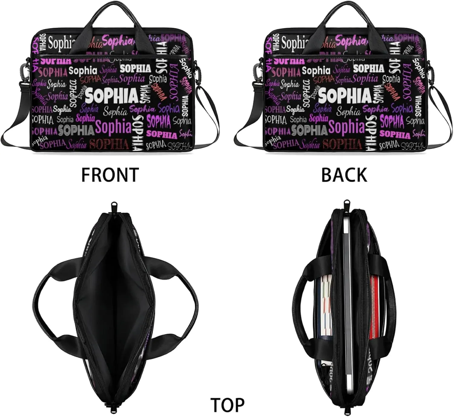 Personalized Name Laptop Bags, Custom Text Laptop Case Shoulder Bag, Computer Bags